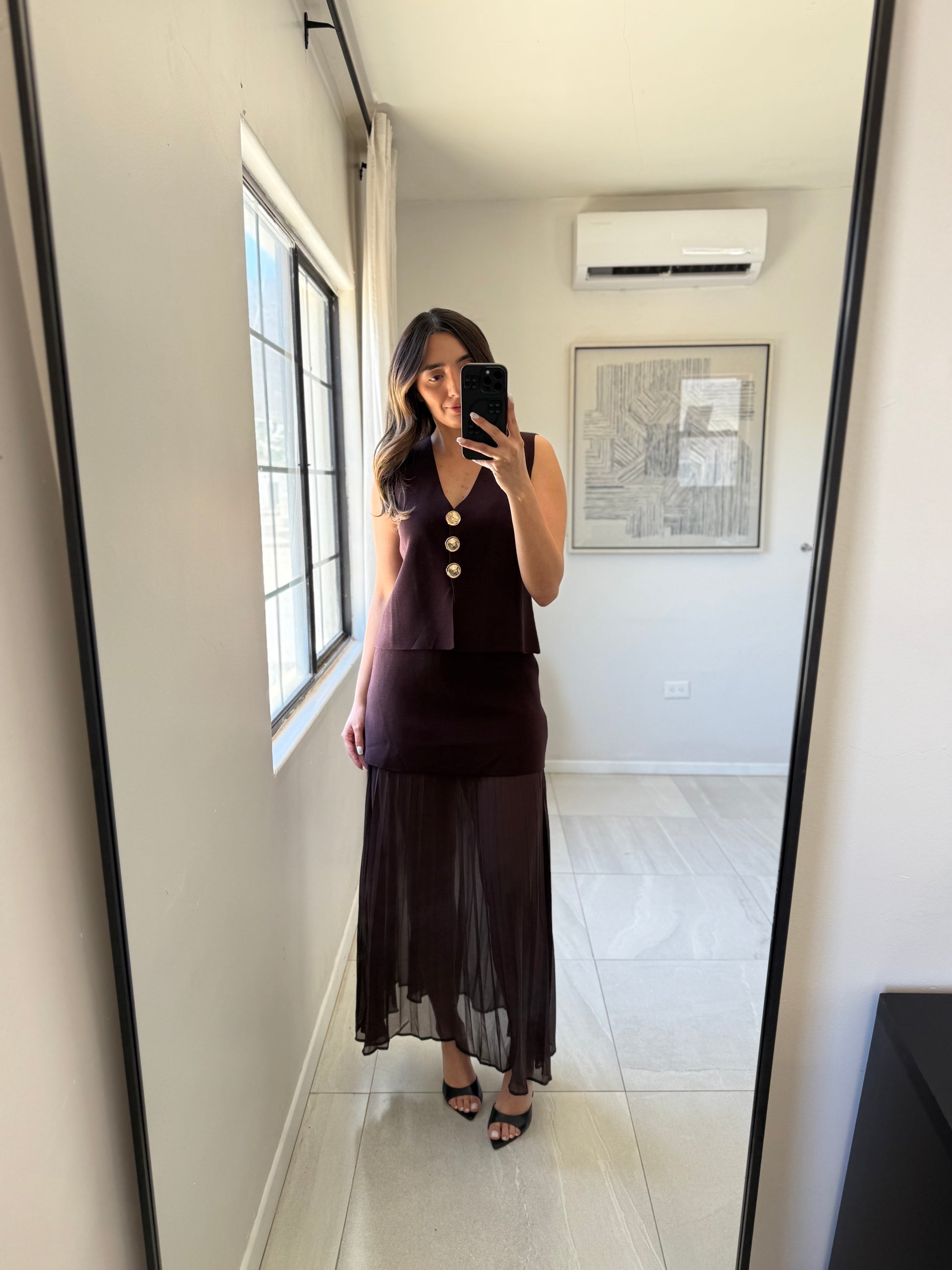 Brown Maxi Skirt Set