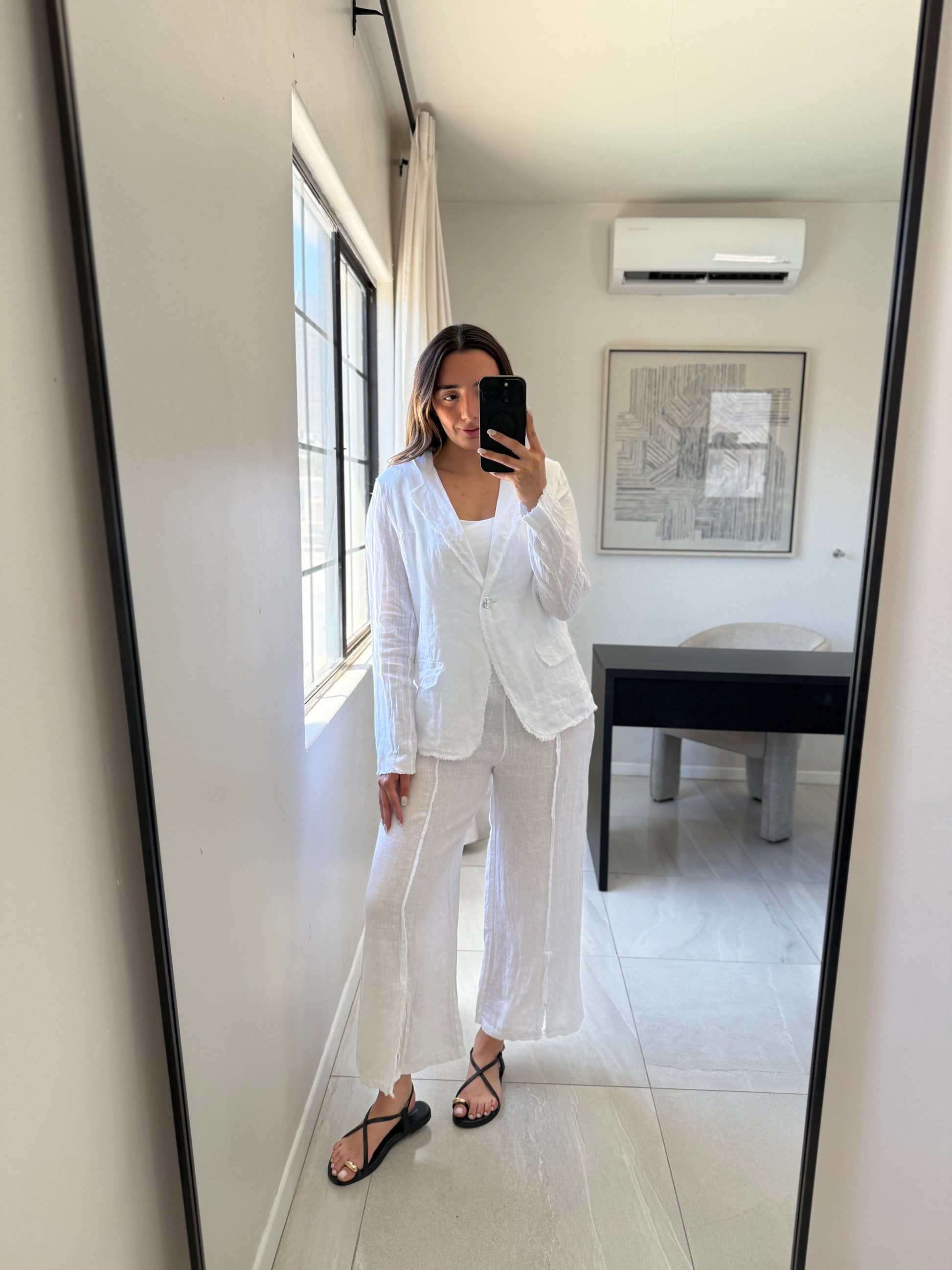 White Linen Blazer Set