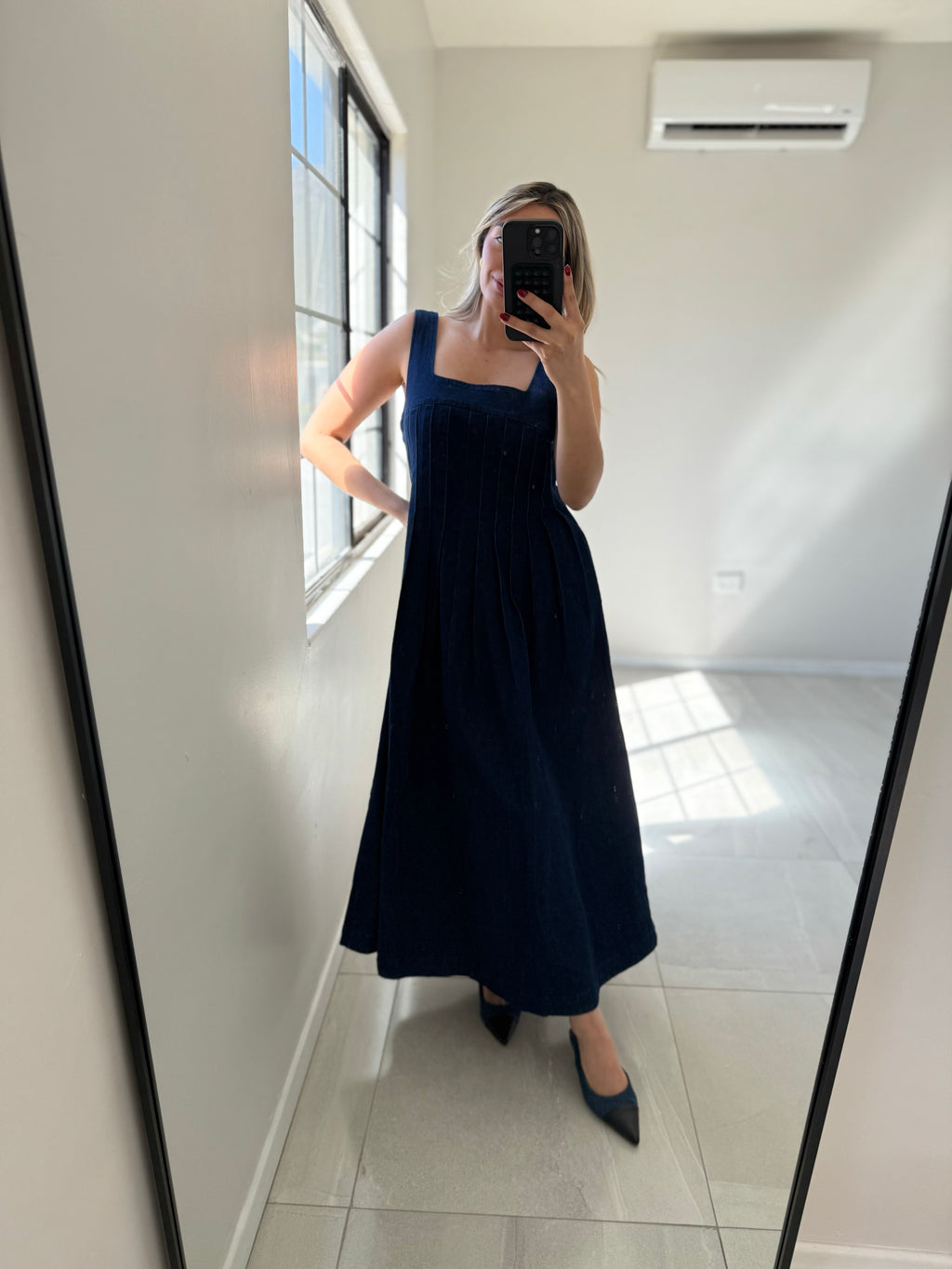 Stretch Denim Midi Dress
