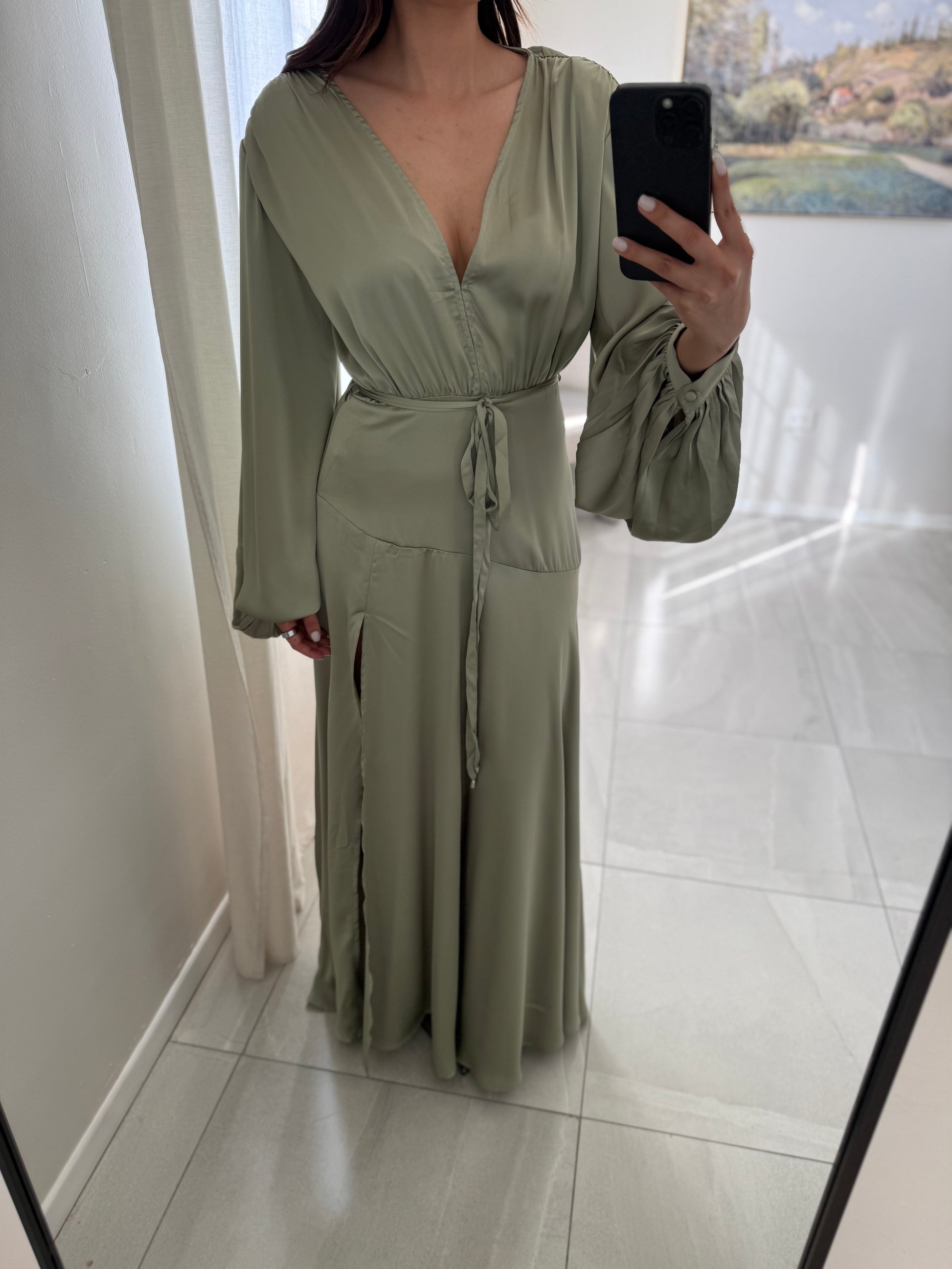 Sage Satin Gown