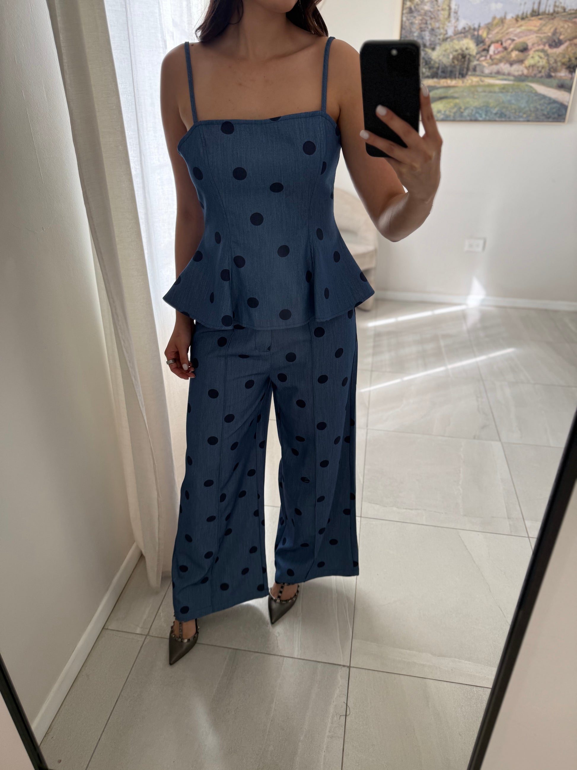 Light Denim Polka Dot Set
