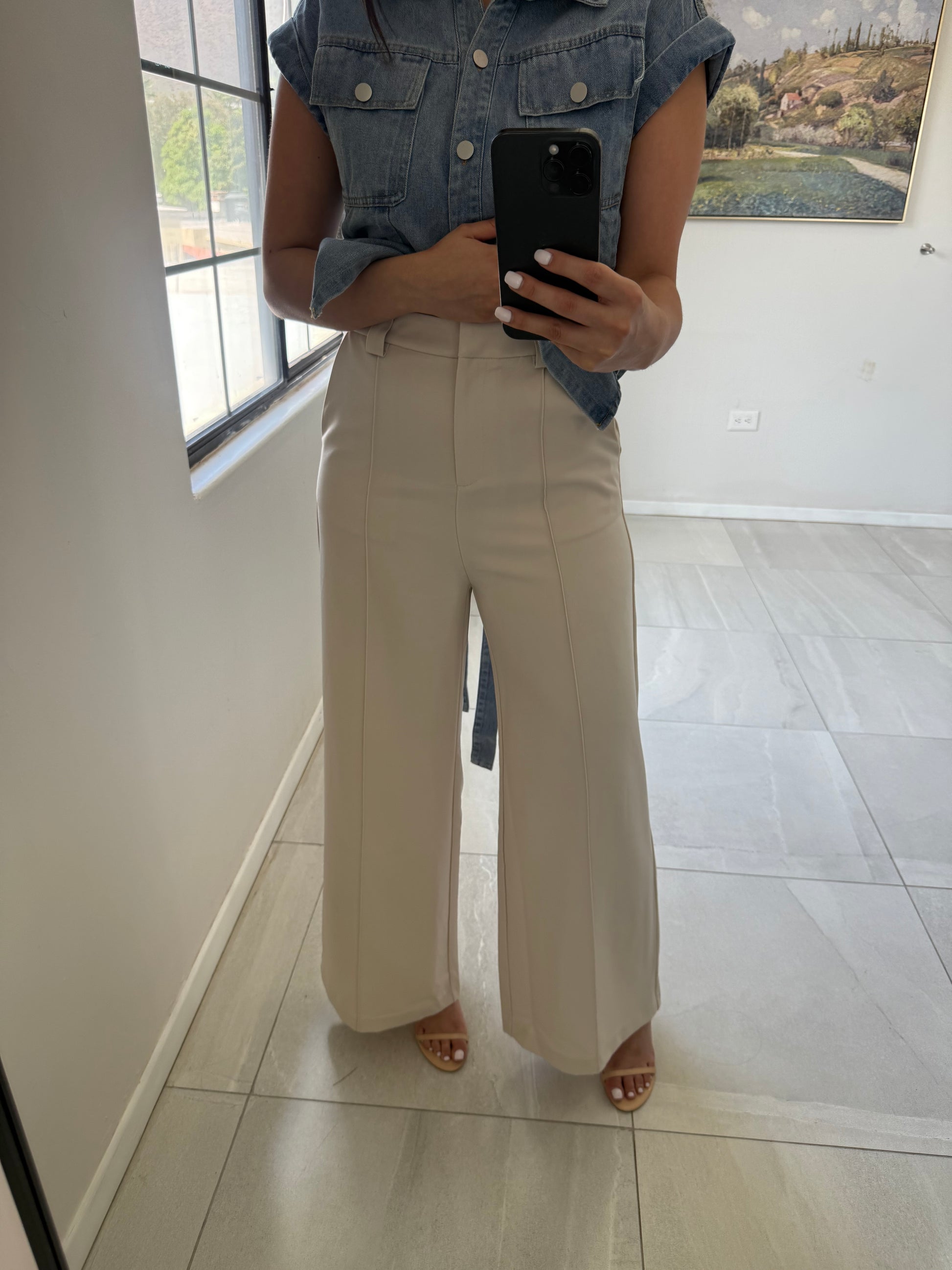 Light Beige Woven Formal Pants