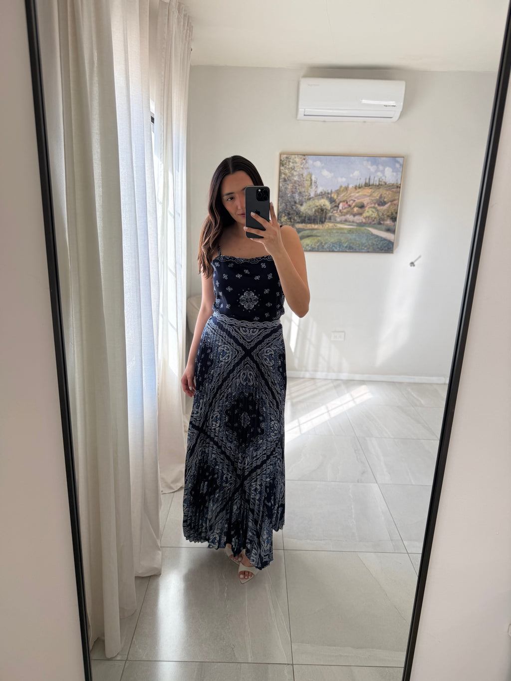 Bandana Navy Print Midi Skirt
