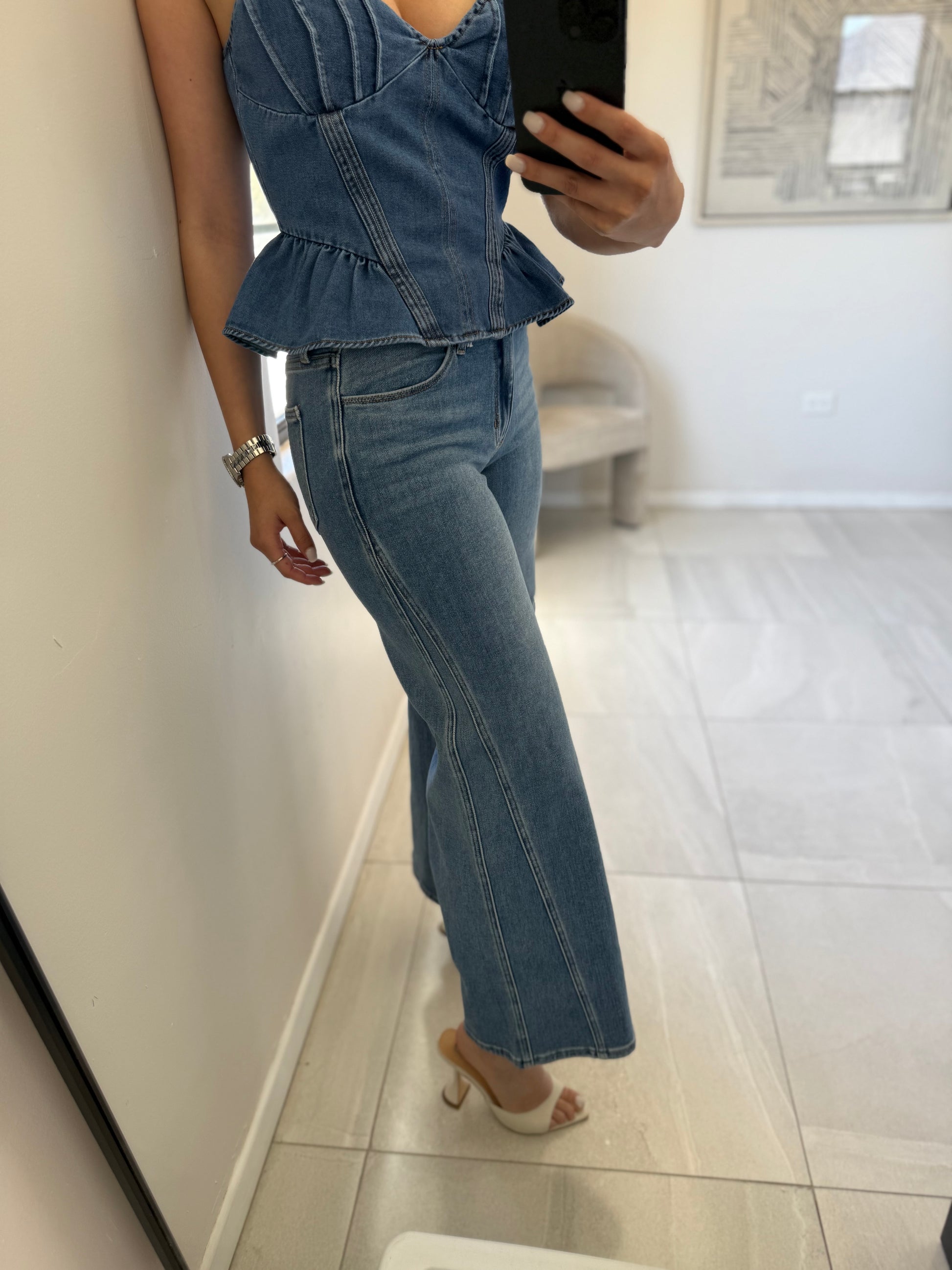 Seamed Wide Leg Jean Medium Denim