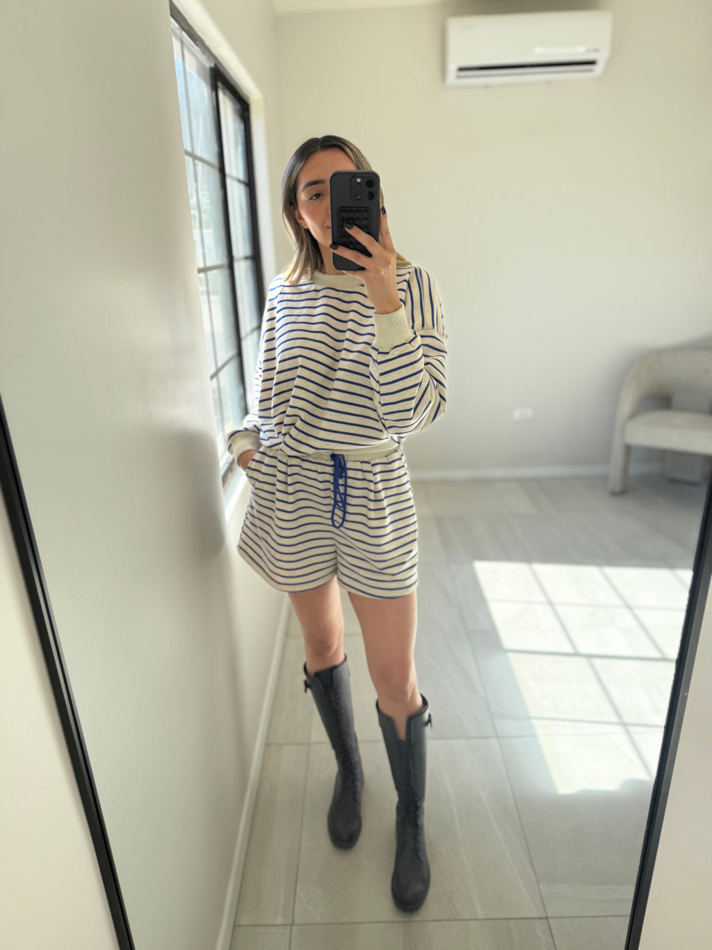 Striped Short Set Cream/Blue