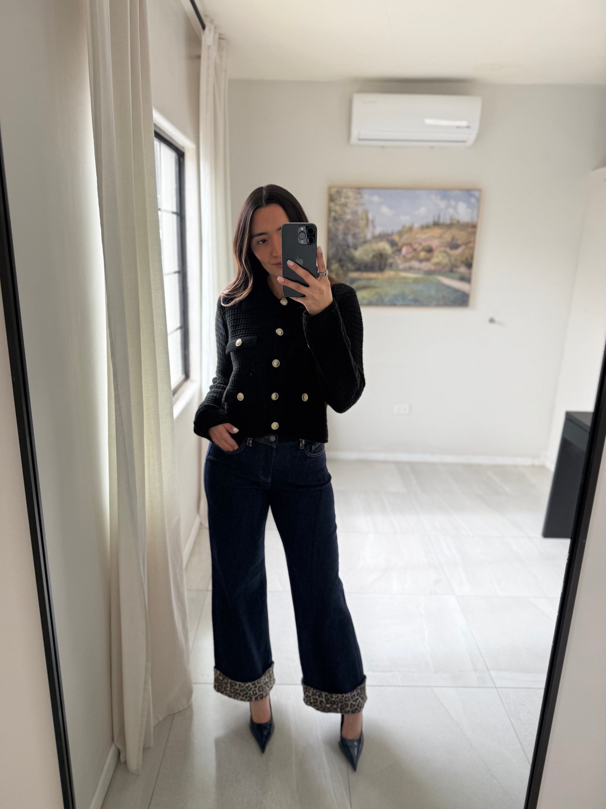 Black Knit Button Sweater