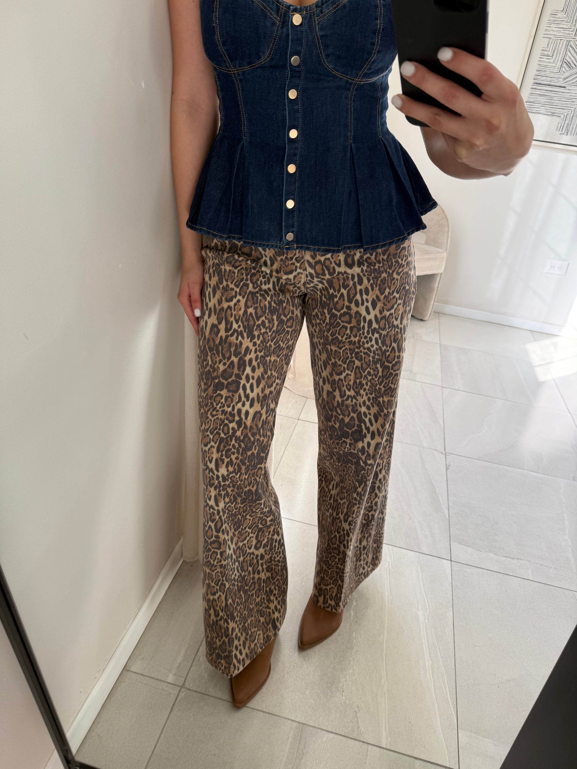 Leopard Mid Rise Wide Leg