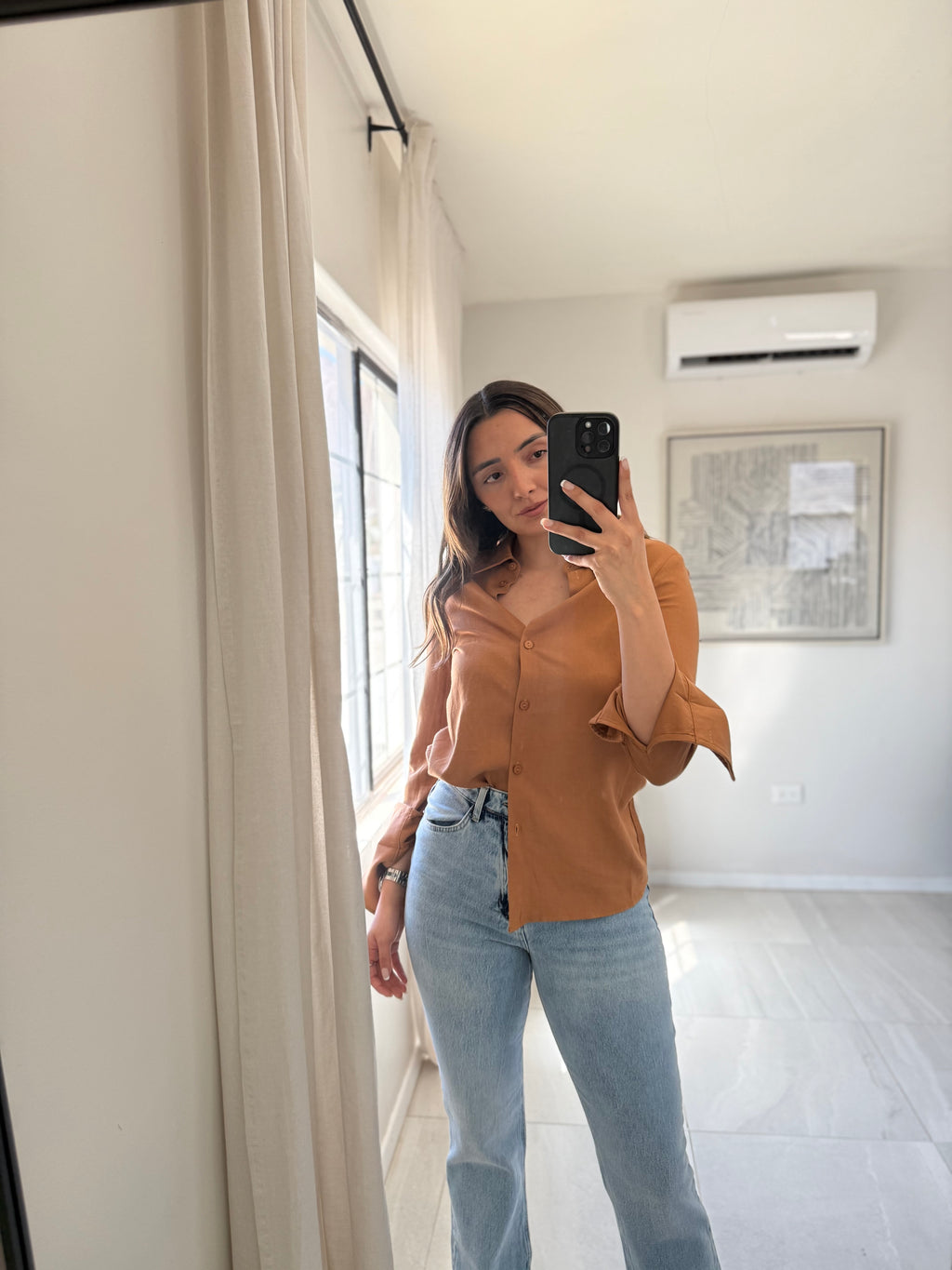 Linen Shirt Brown Blouse