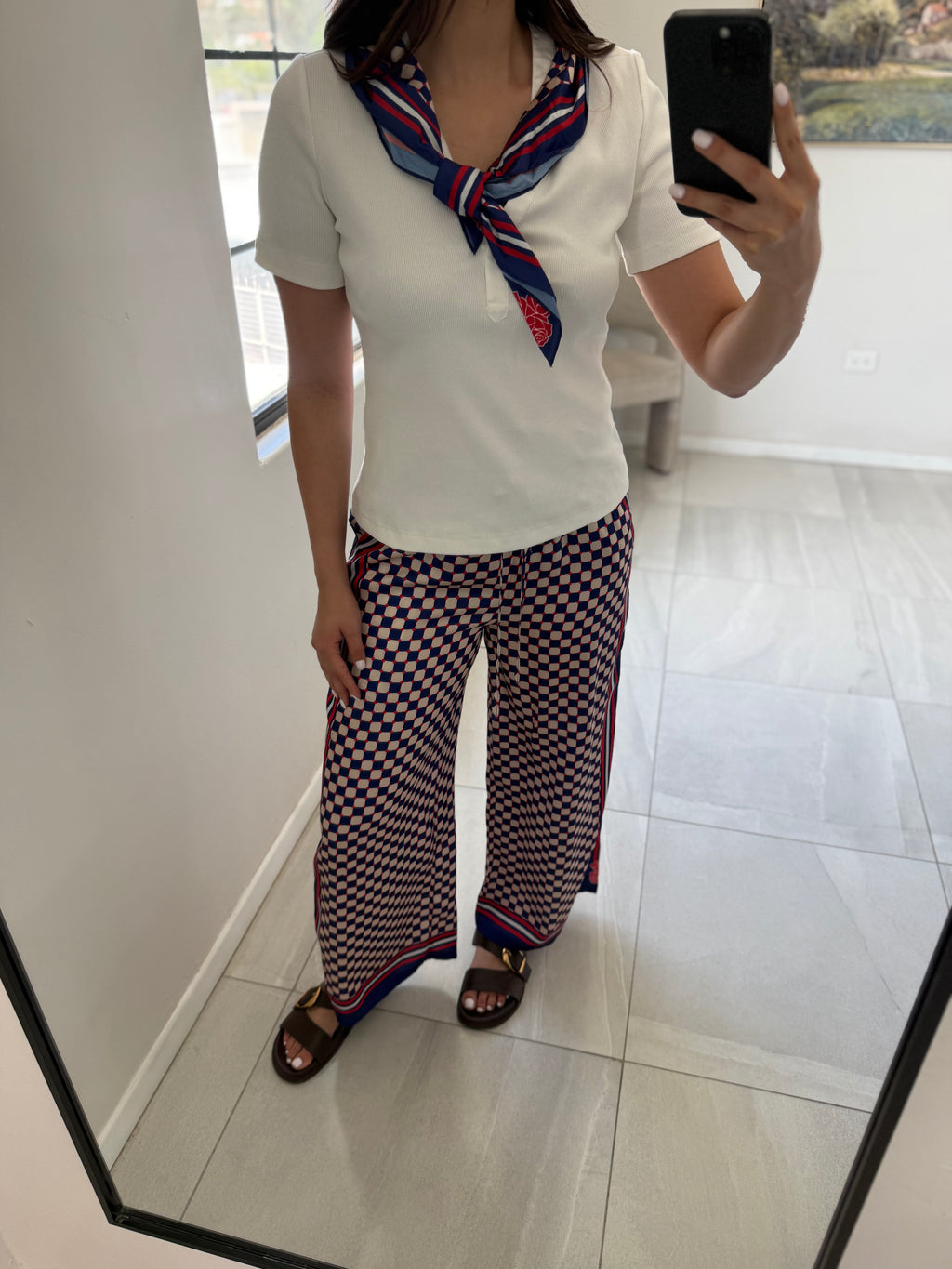 White Navy Printed Scarf Set