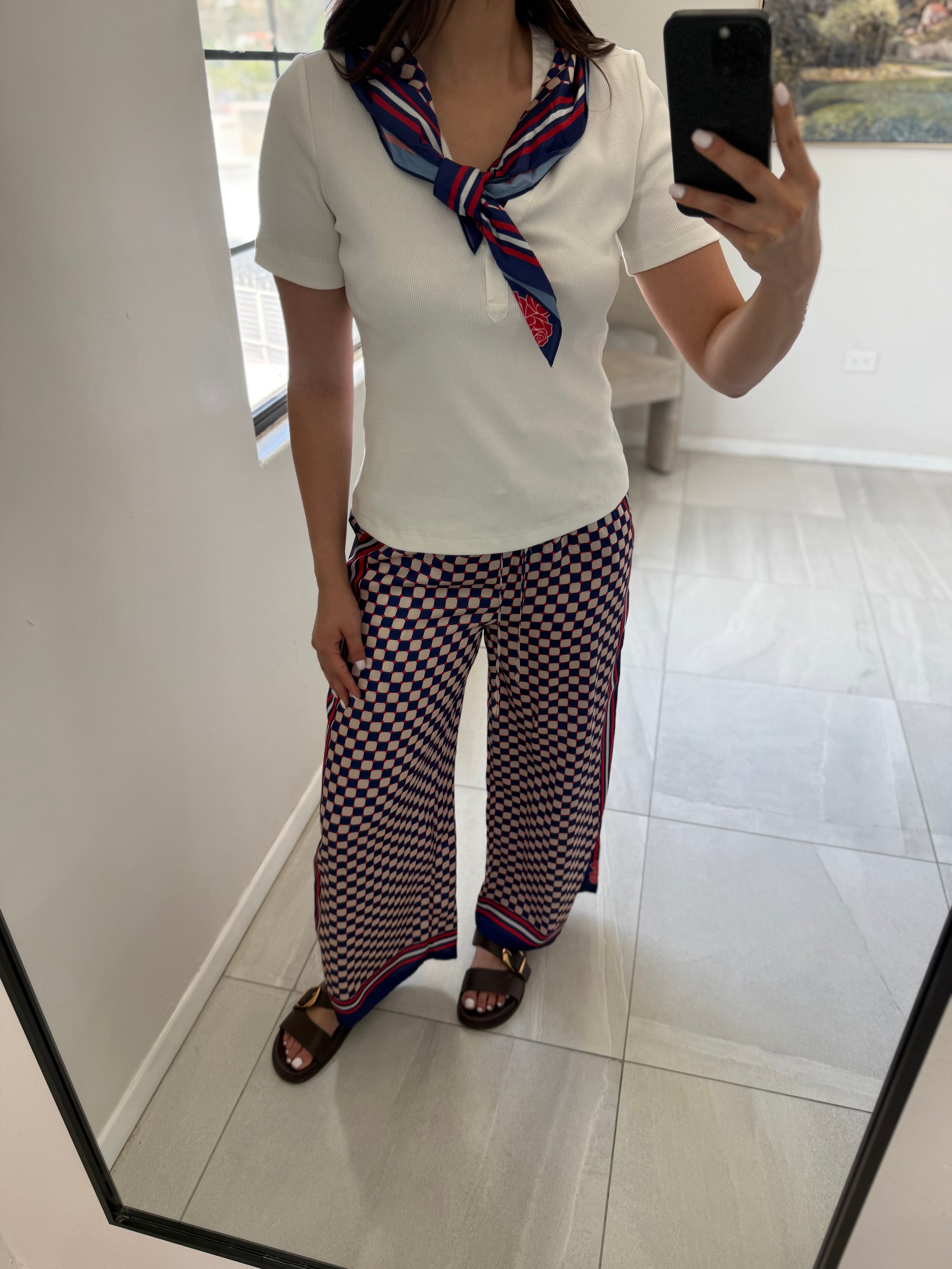 White Navy Printed Scarf Set
