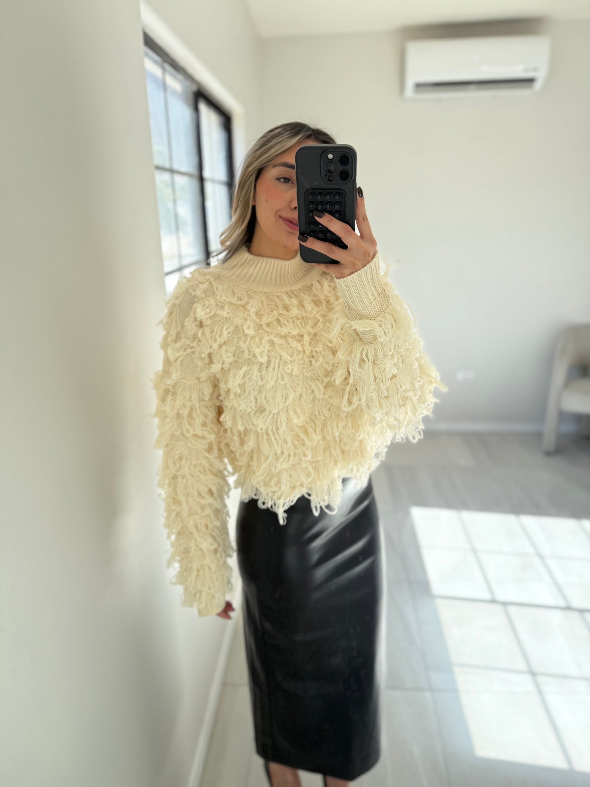 Beige Jersey Mockneck