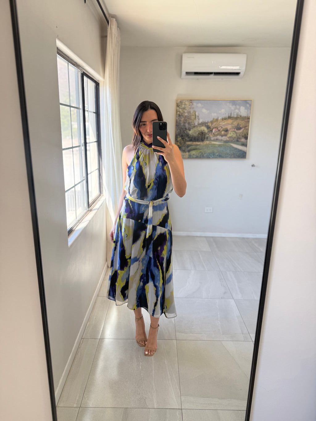 Blue Watercolor Midi Dress