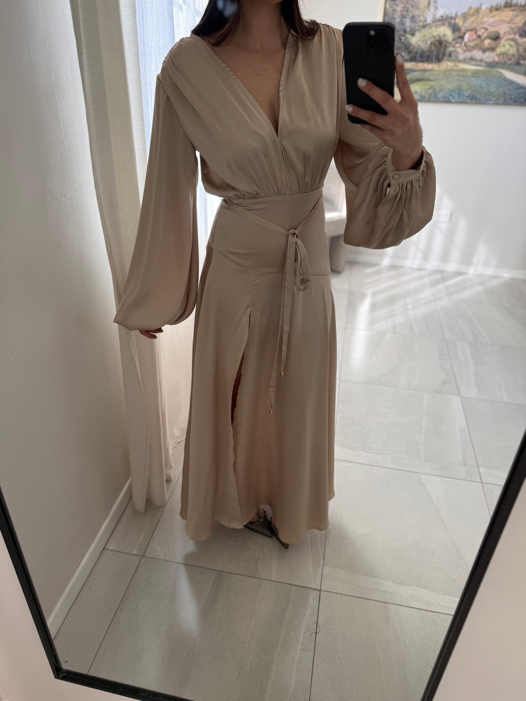 Beige Satin Gown