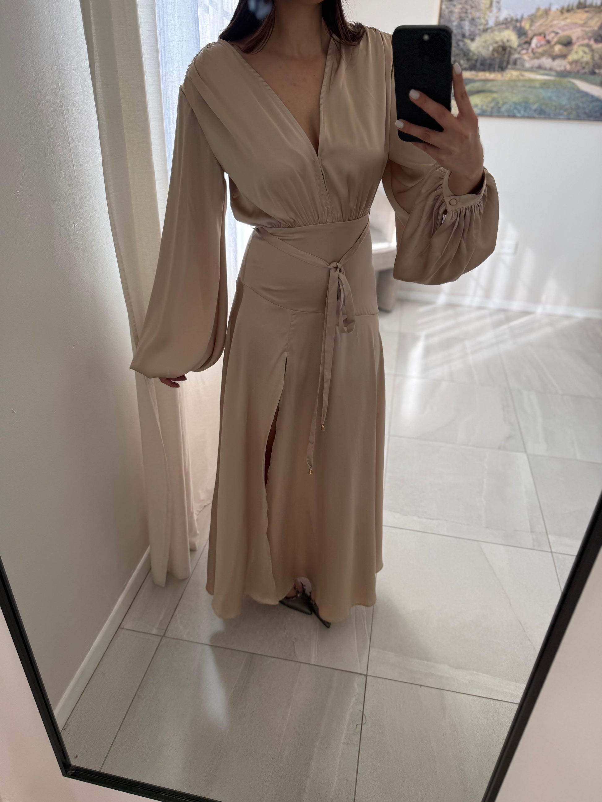 Beige Satin Gown