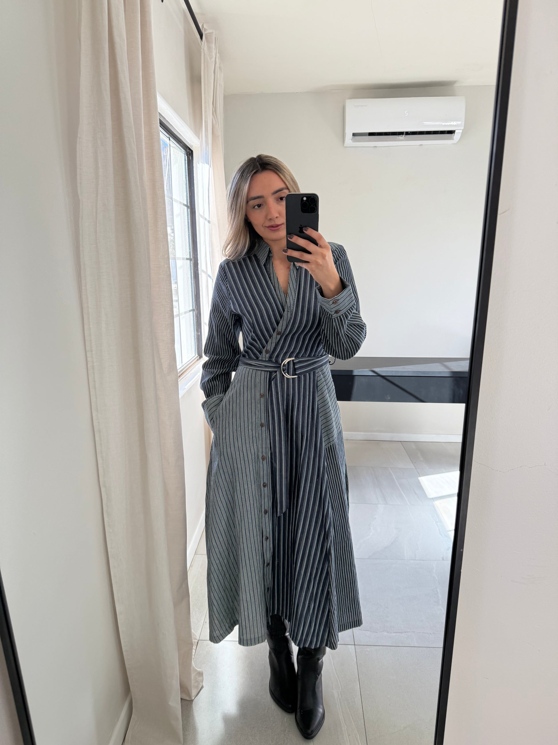 Striped Woven Midi Dress