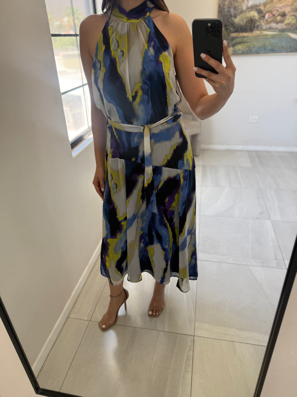 Blue Watercolor Midi Dress