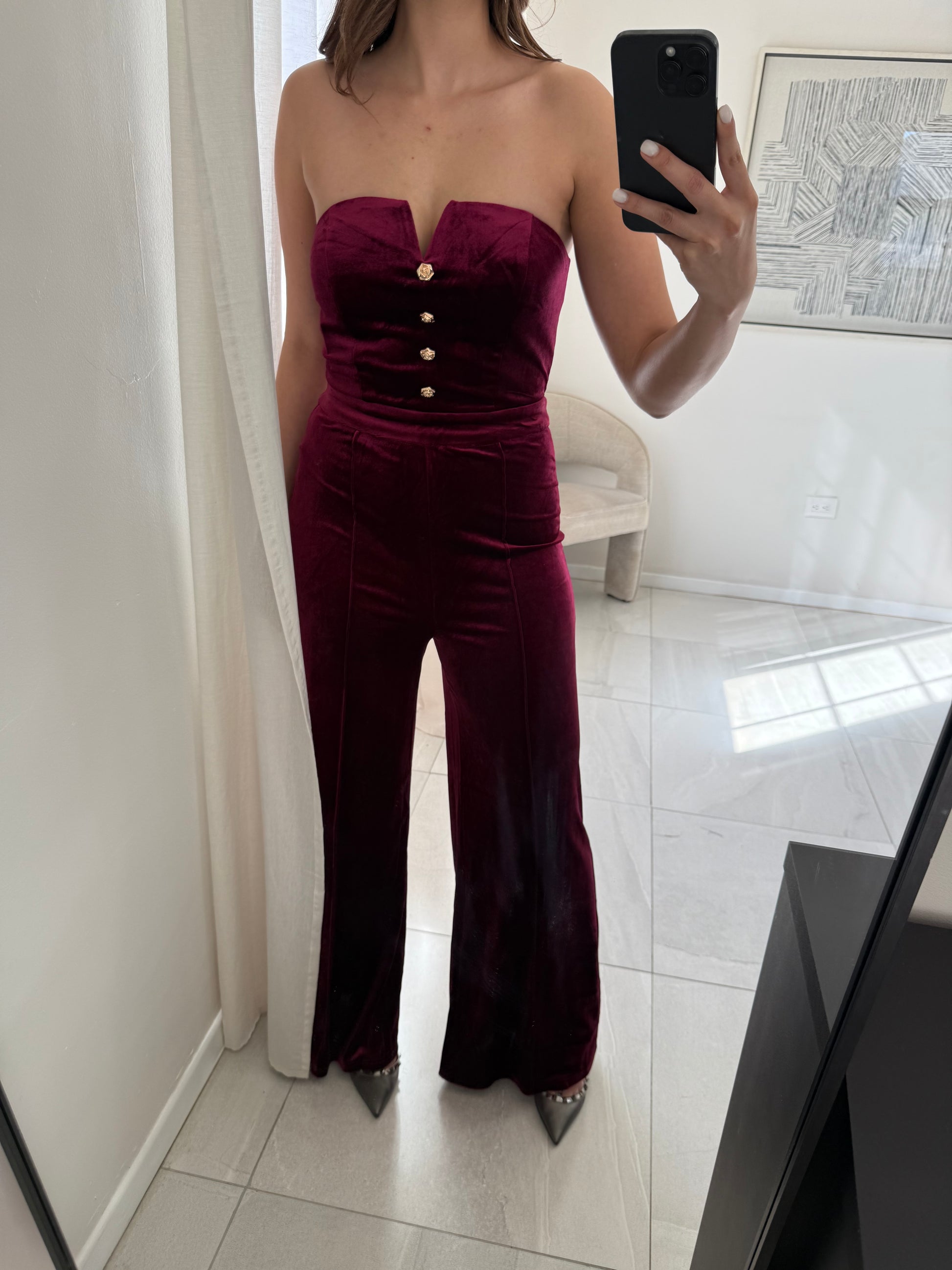 Jumpsuit Velvet Wine