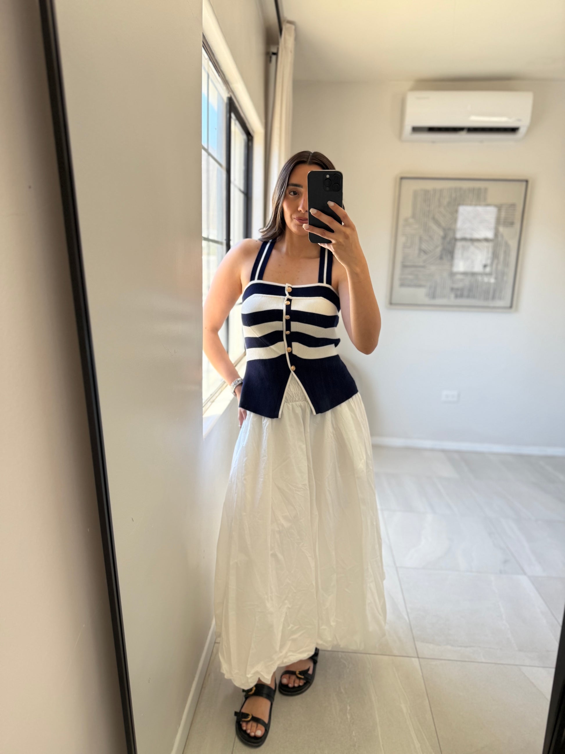 White Bubble Hem Midi Skirt