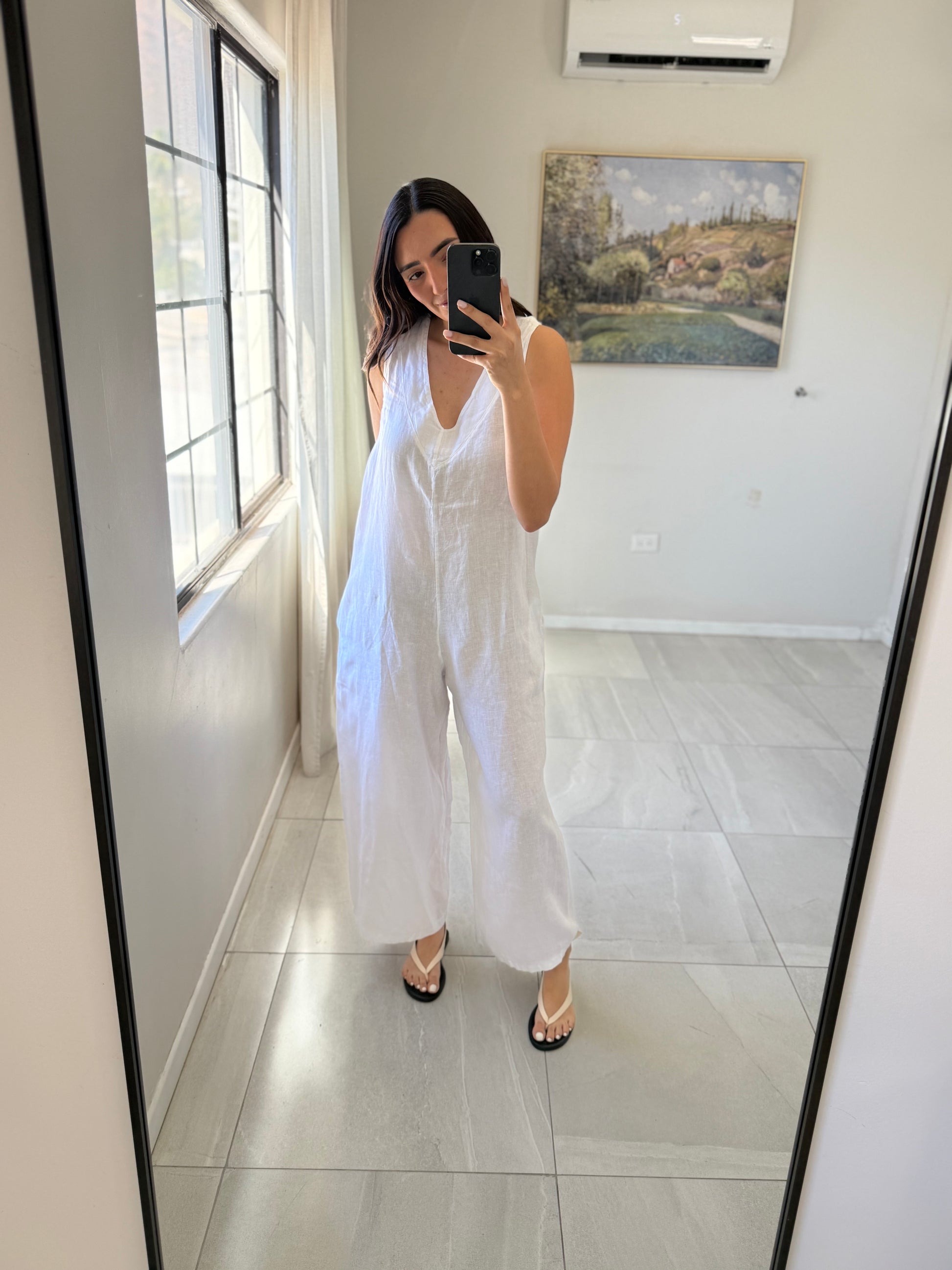 White Italian V Neck Jumpsuit