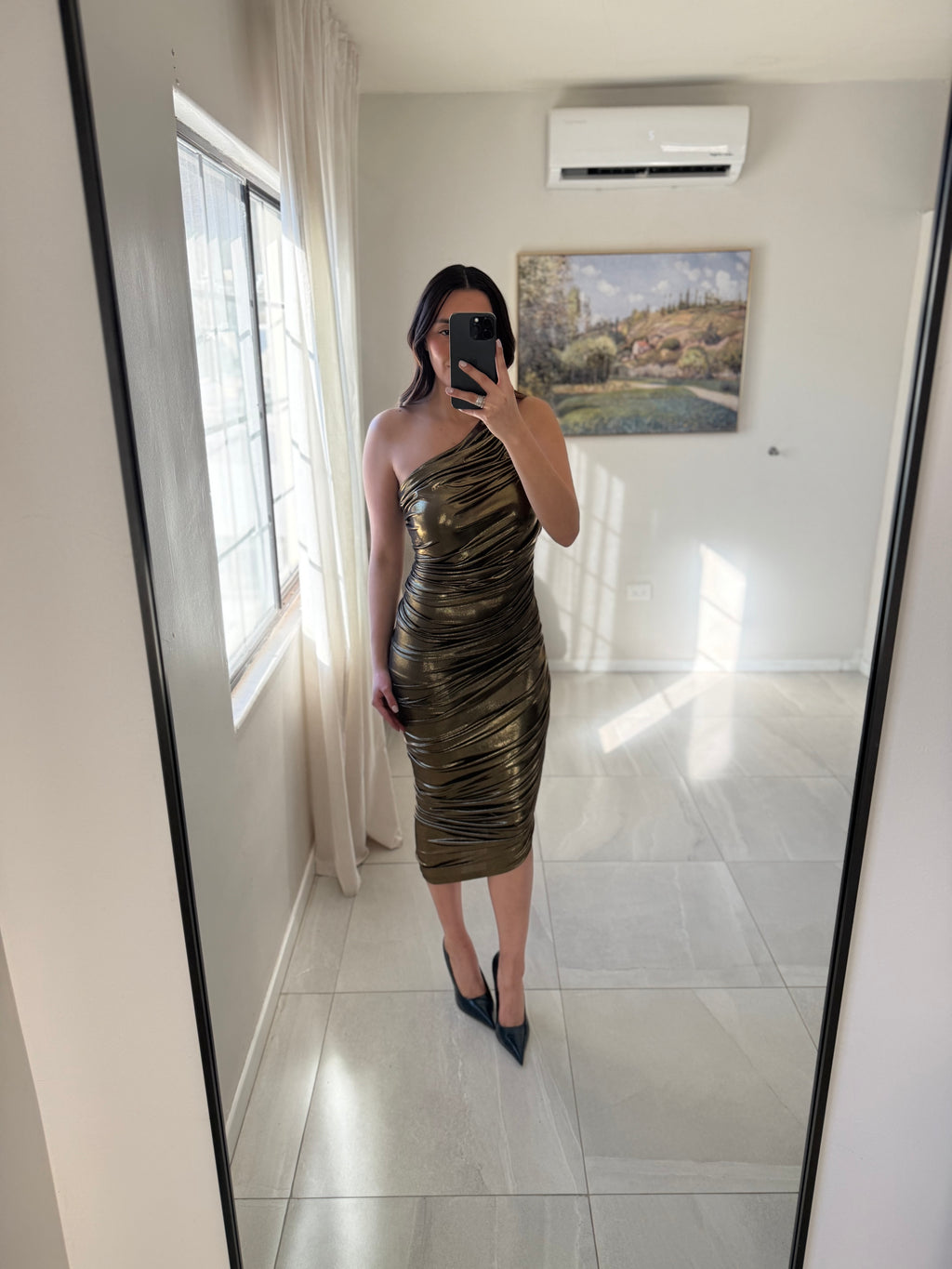 Camuto Gold Ruched Dress