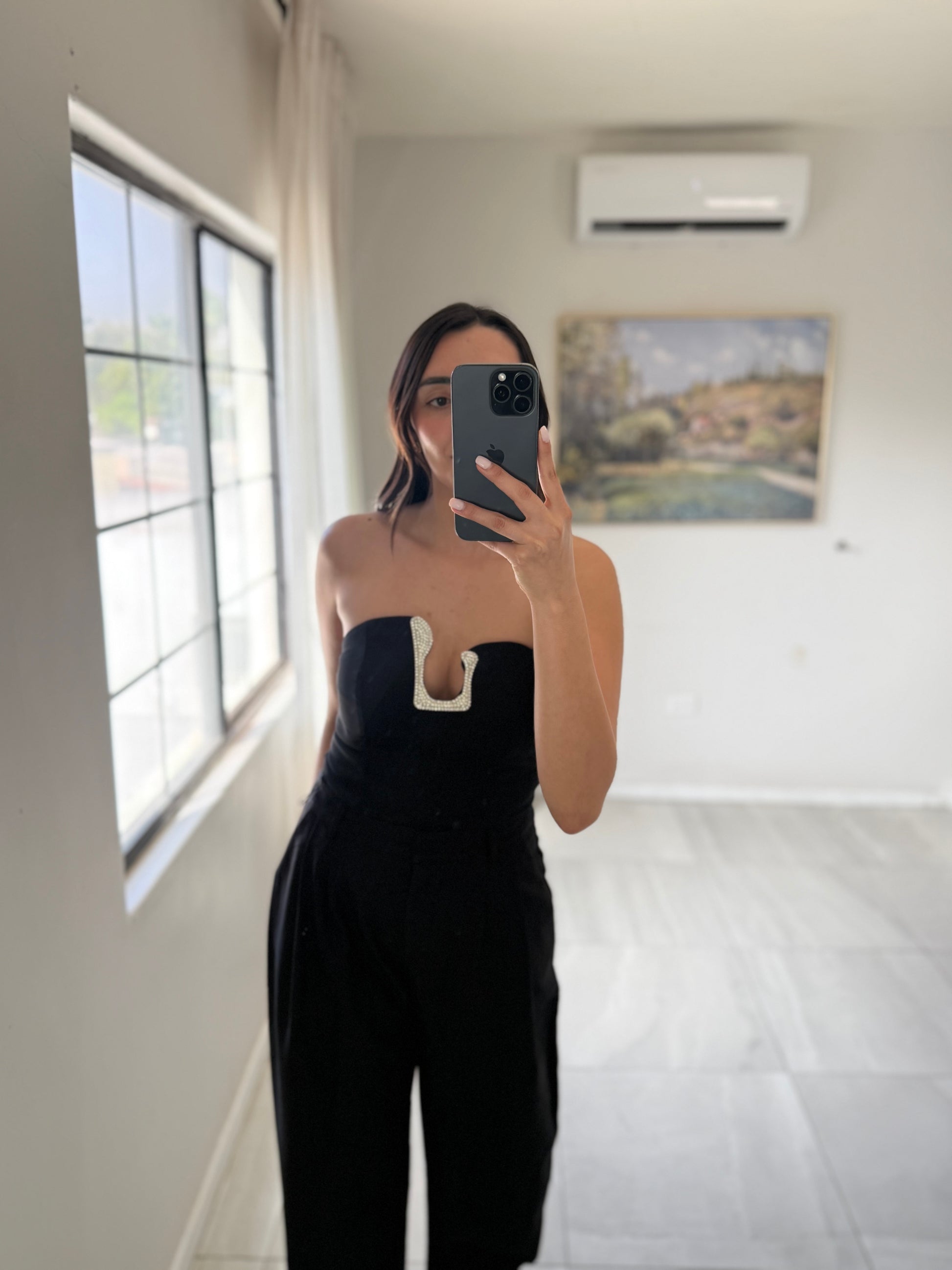 Cristals Strapless Black Top