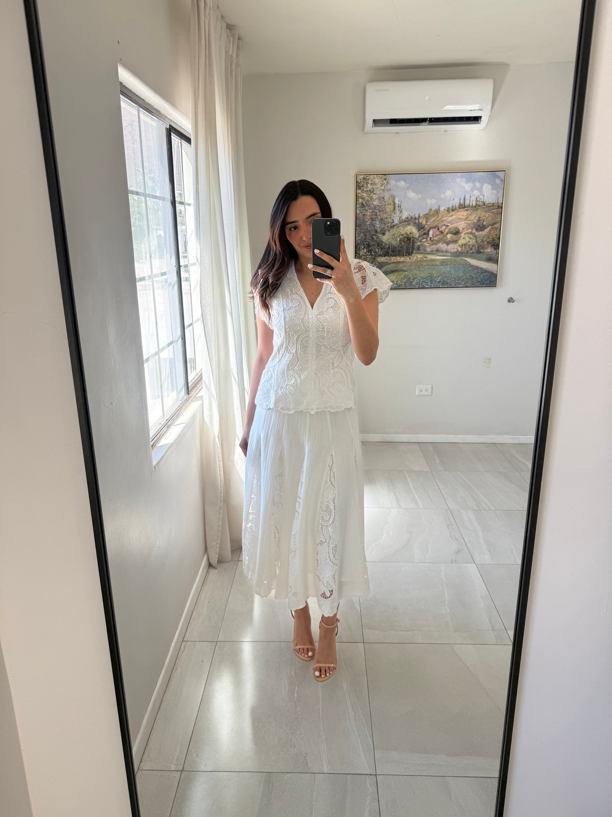 White Godget Midi Skirt Set