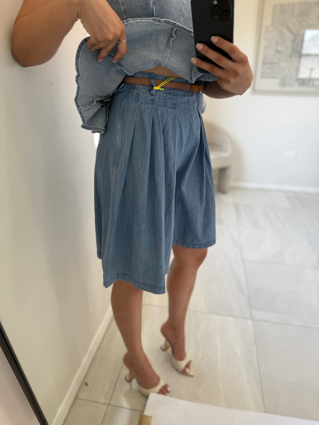 Light Blue Denim Cotton Short