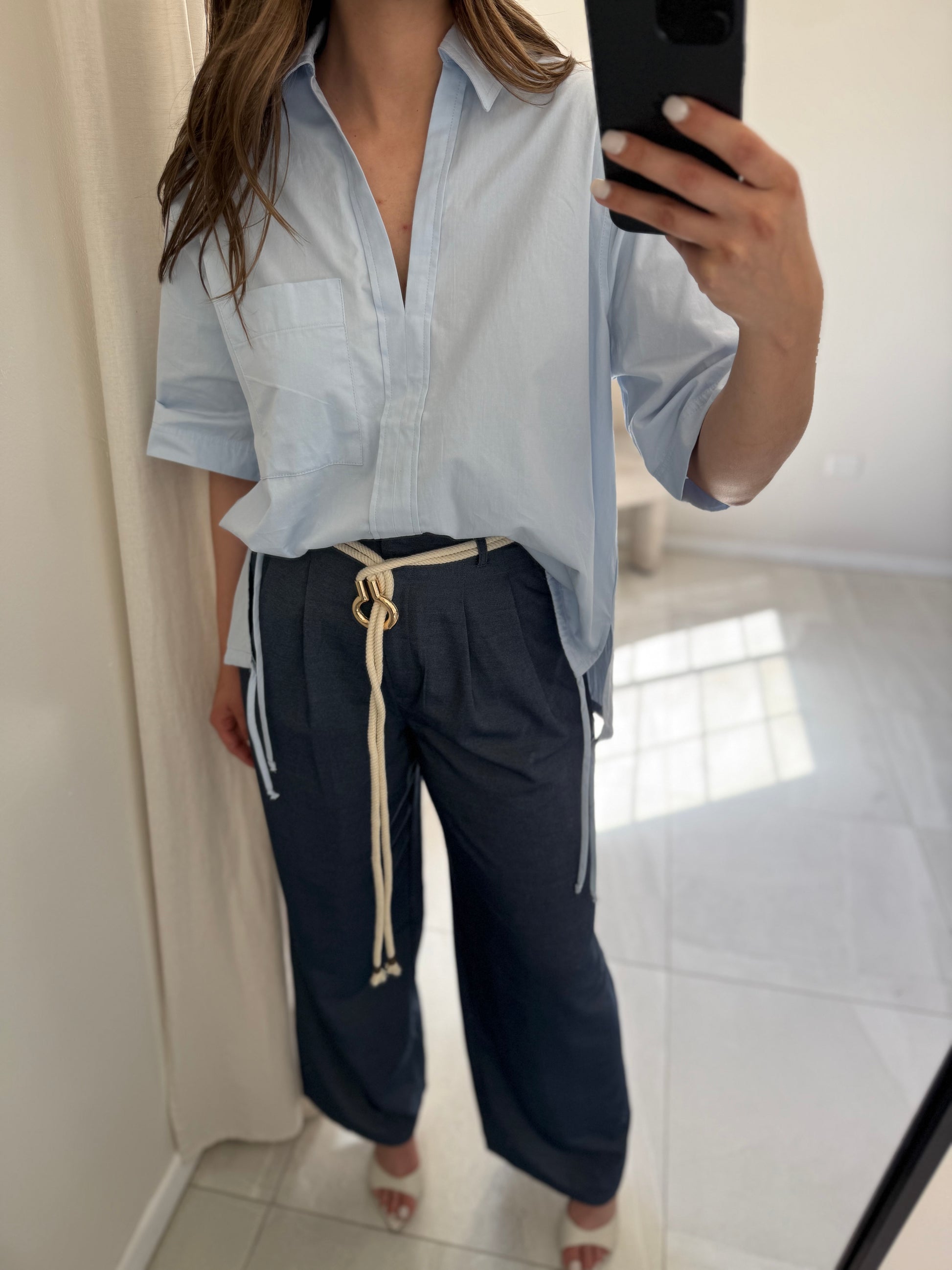 Dark Denim Belted Pants