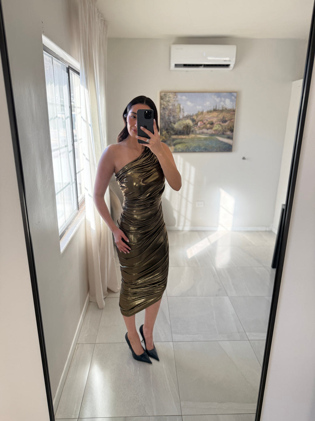 Camuto Gold Ruched Dress
