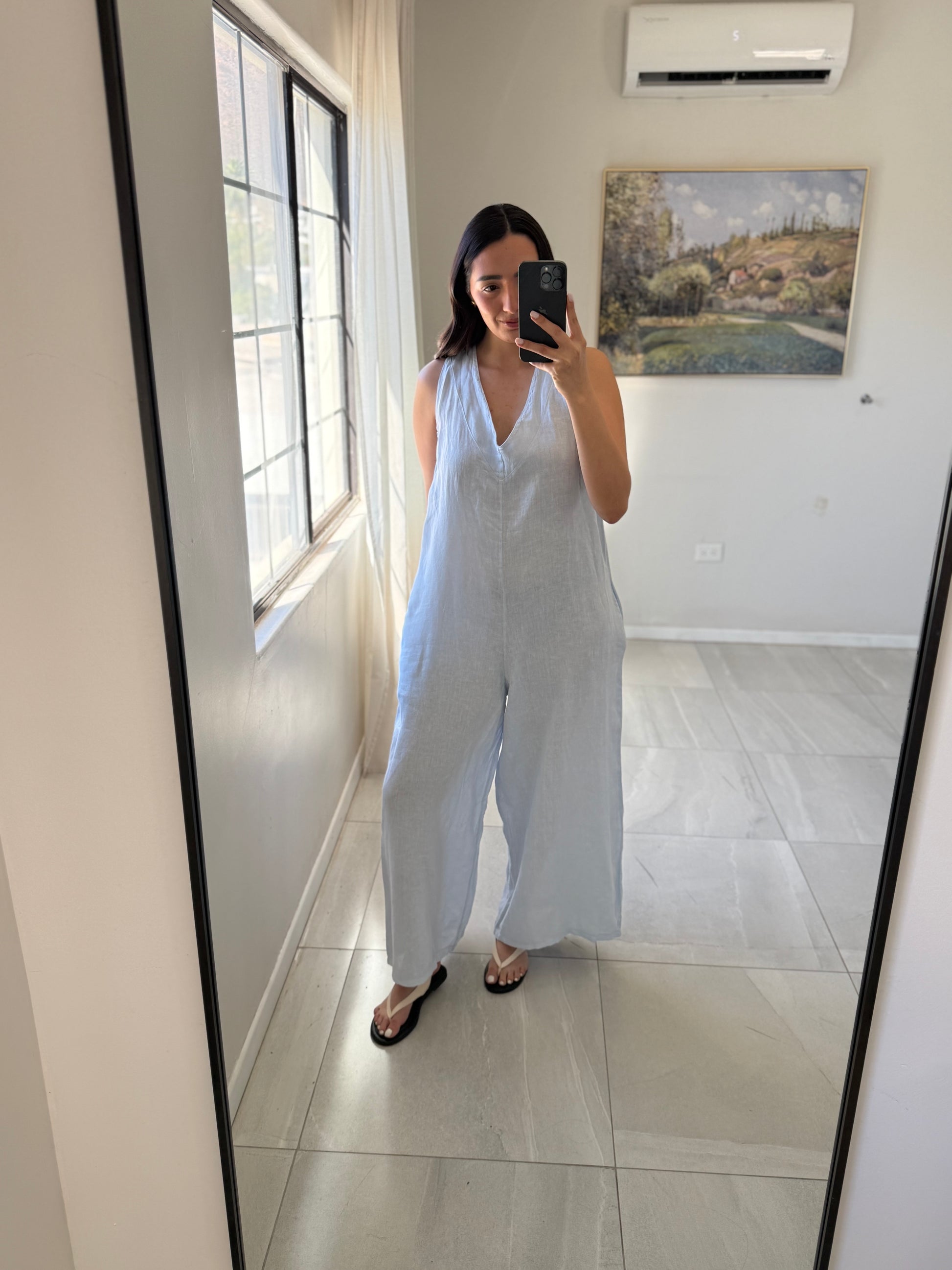 Blue Italian V Neck Jumpsuit