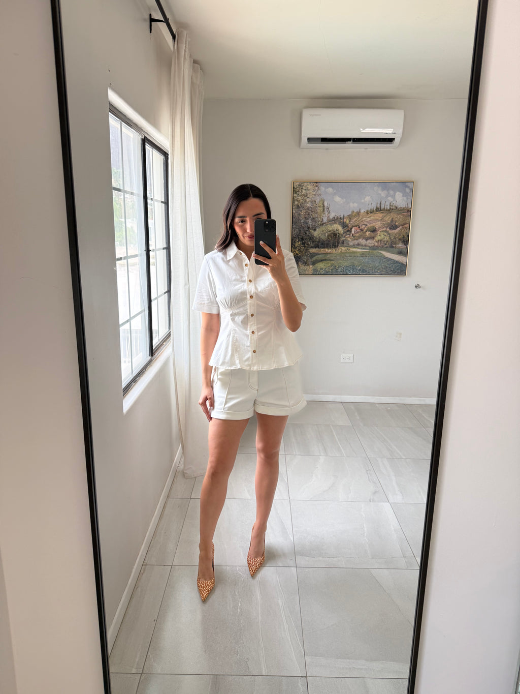 Off White Shorts Peplum Set