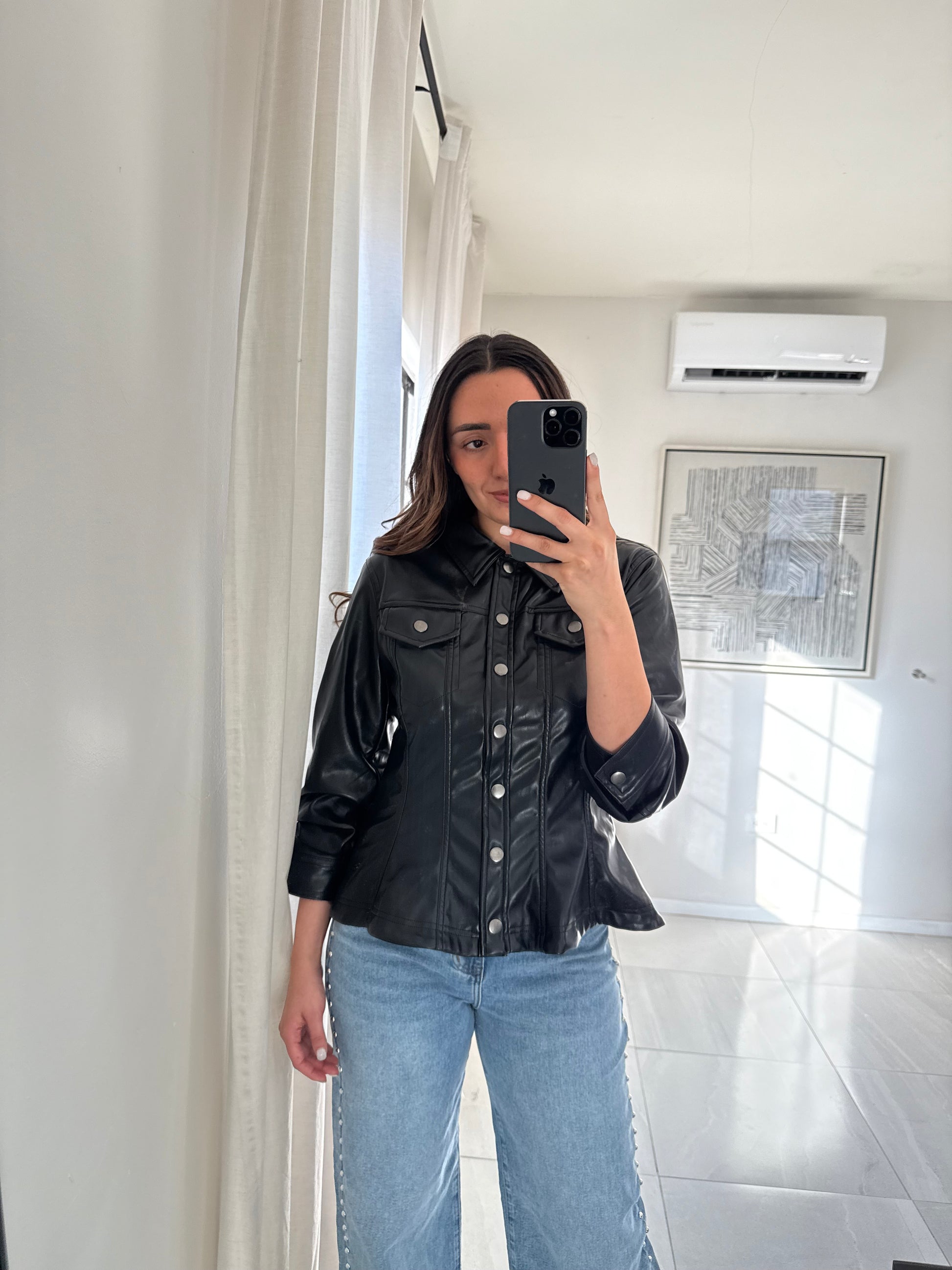 Bomber Peplum Faux Leather