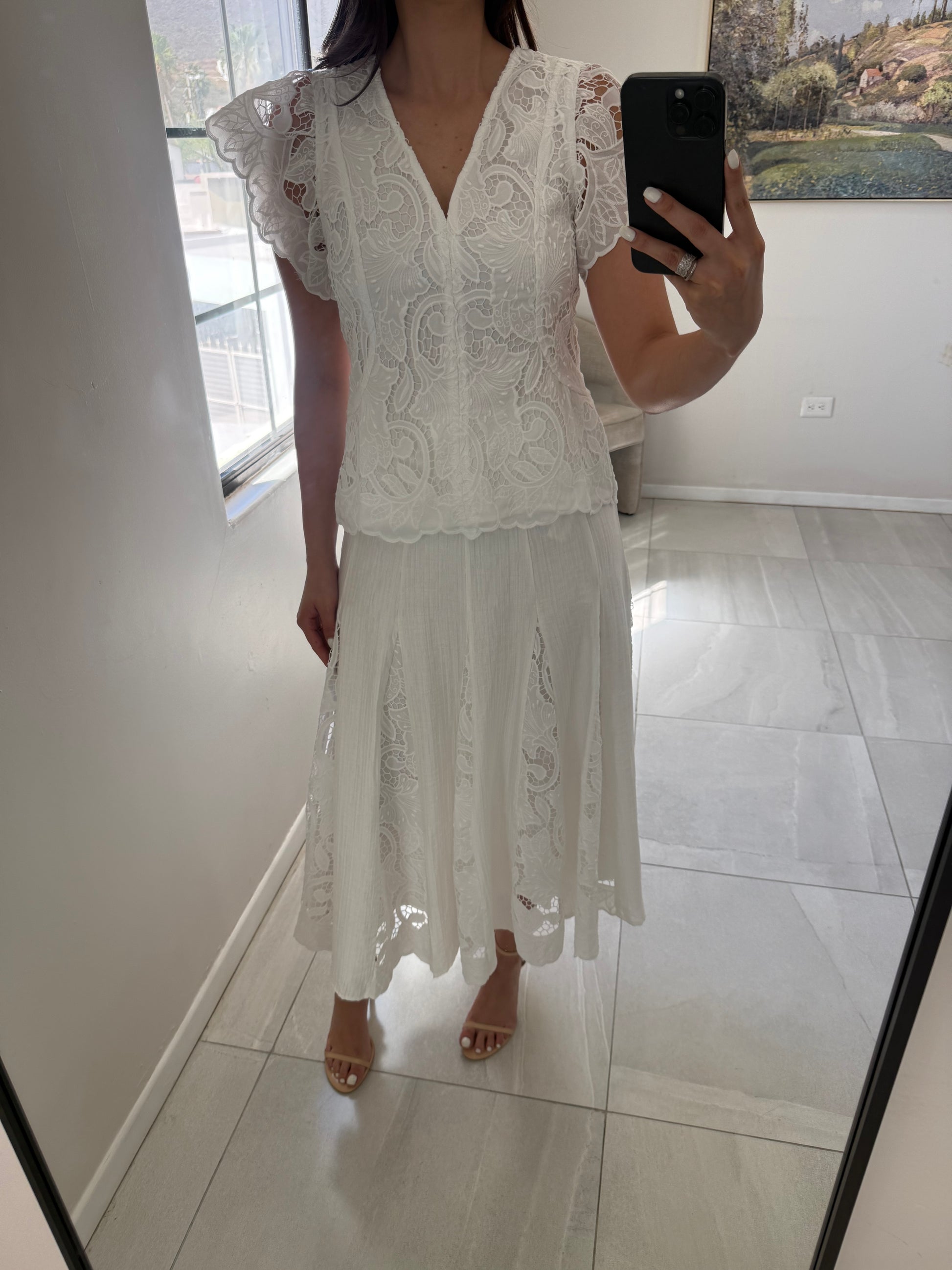 White Godget Midi Skirt Set