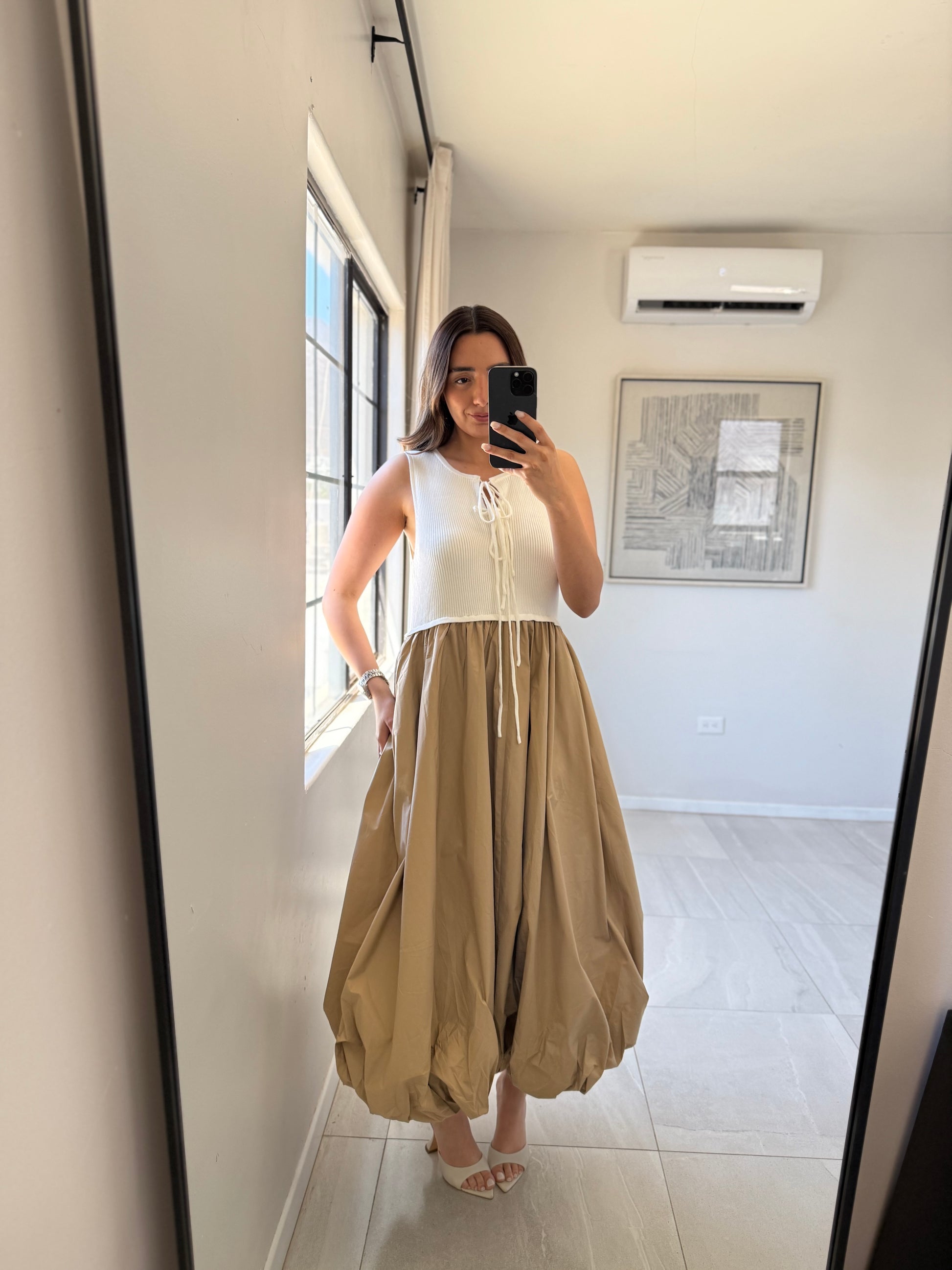 Hem White Beige Dress