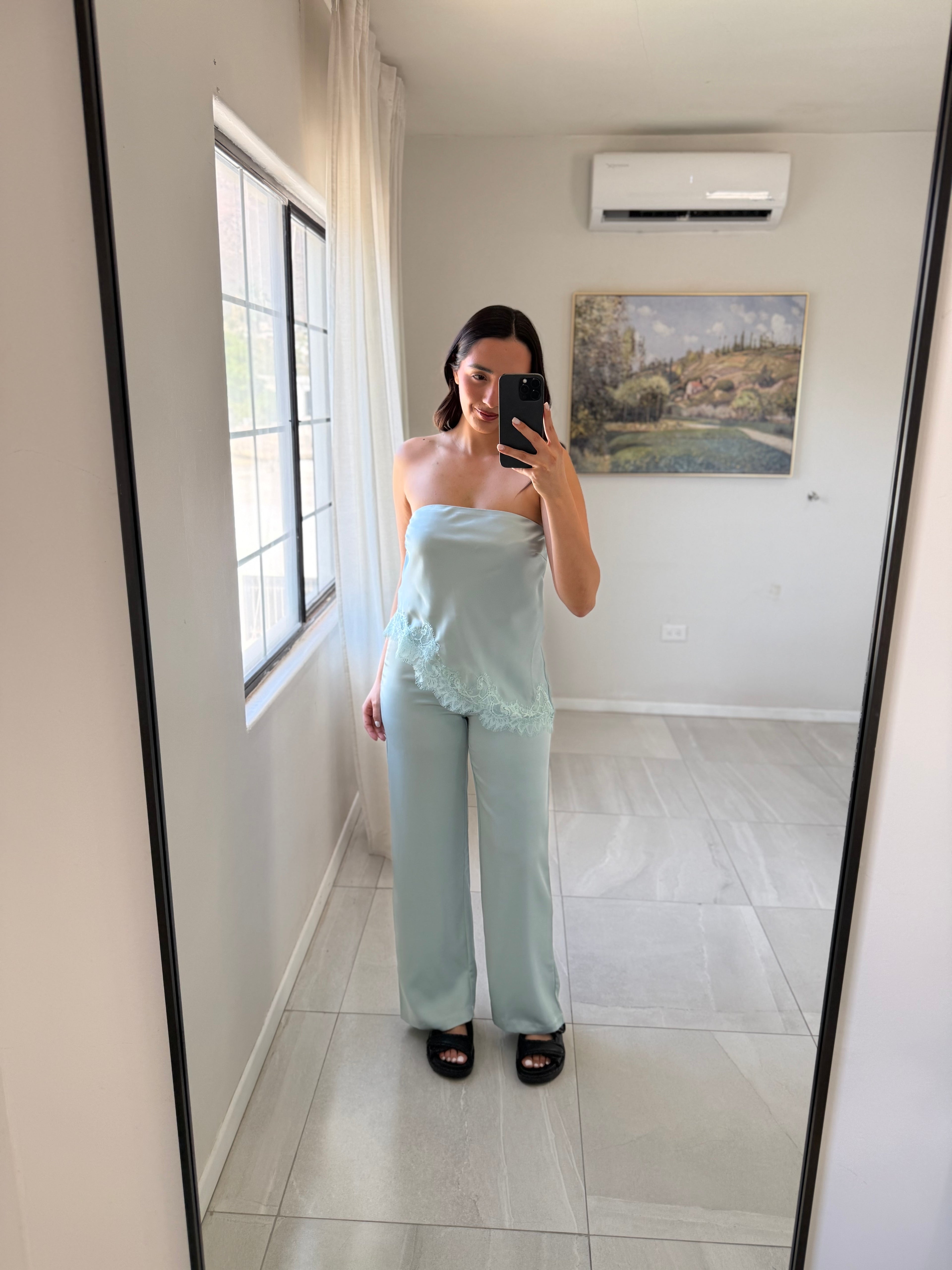 Satin Sage Pant Set