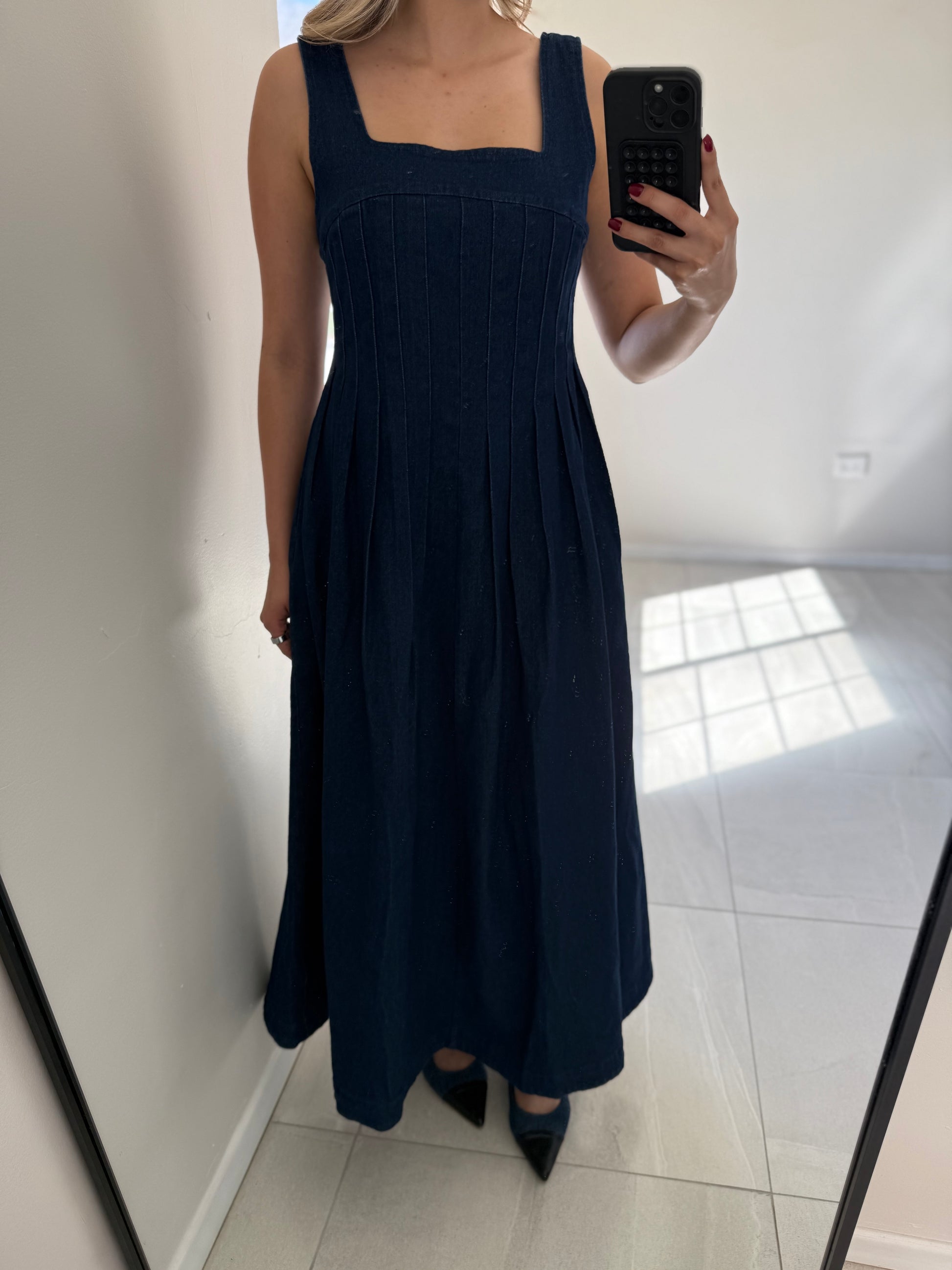 Stretch Denim Midi Dress
