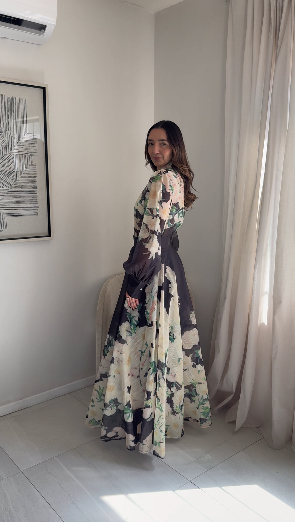 Shirt Dress Set Black Floral