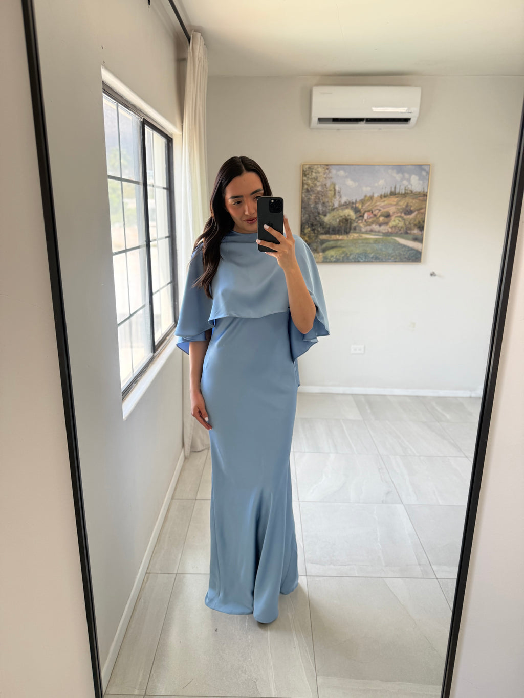 SkyBlue Fluid Cape Maxi Dress