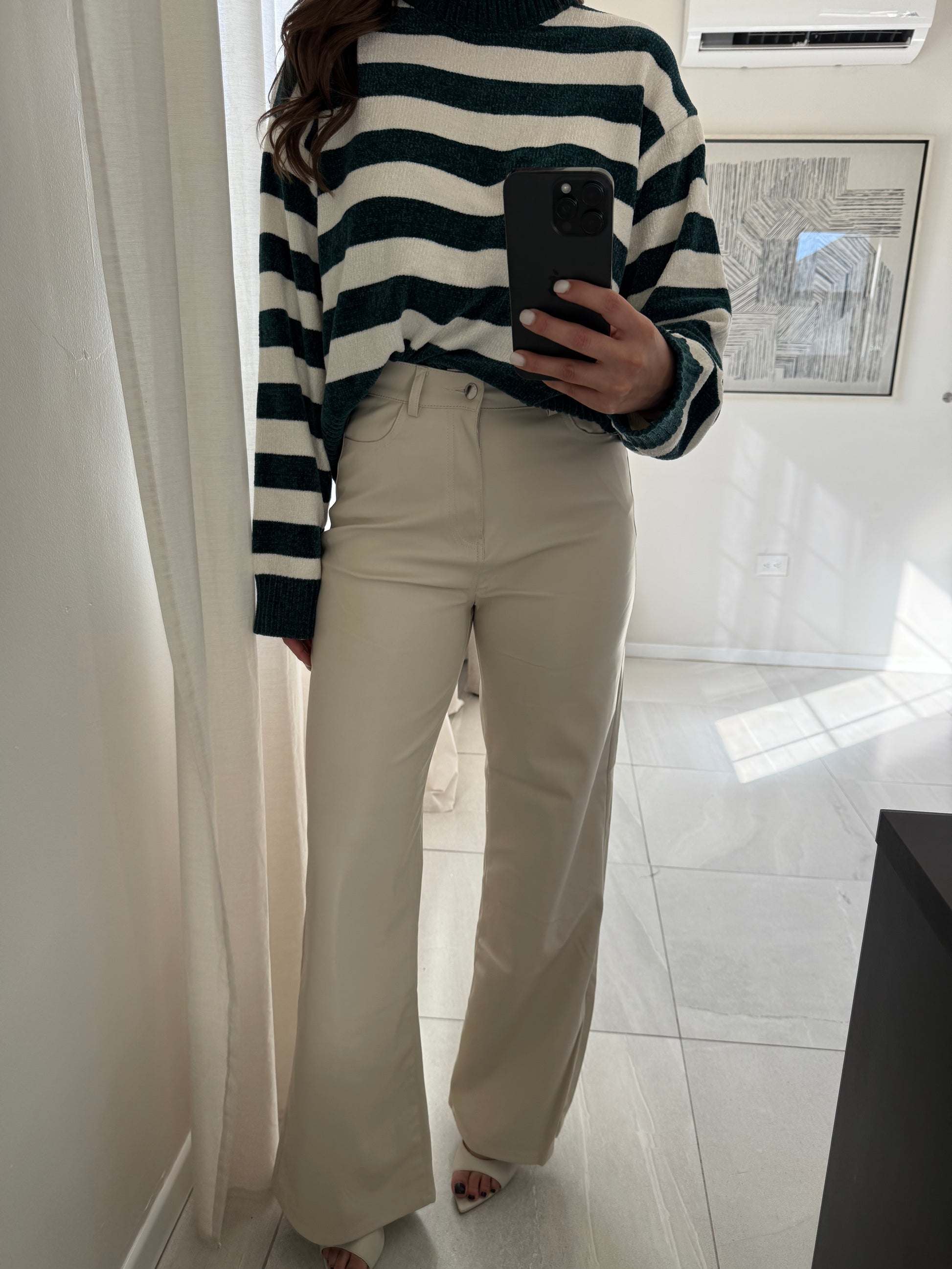 Leather Basic Cream Trouser