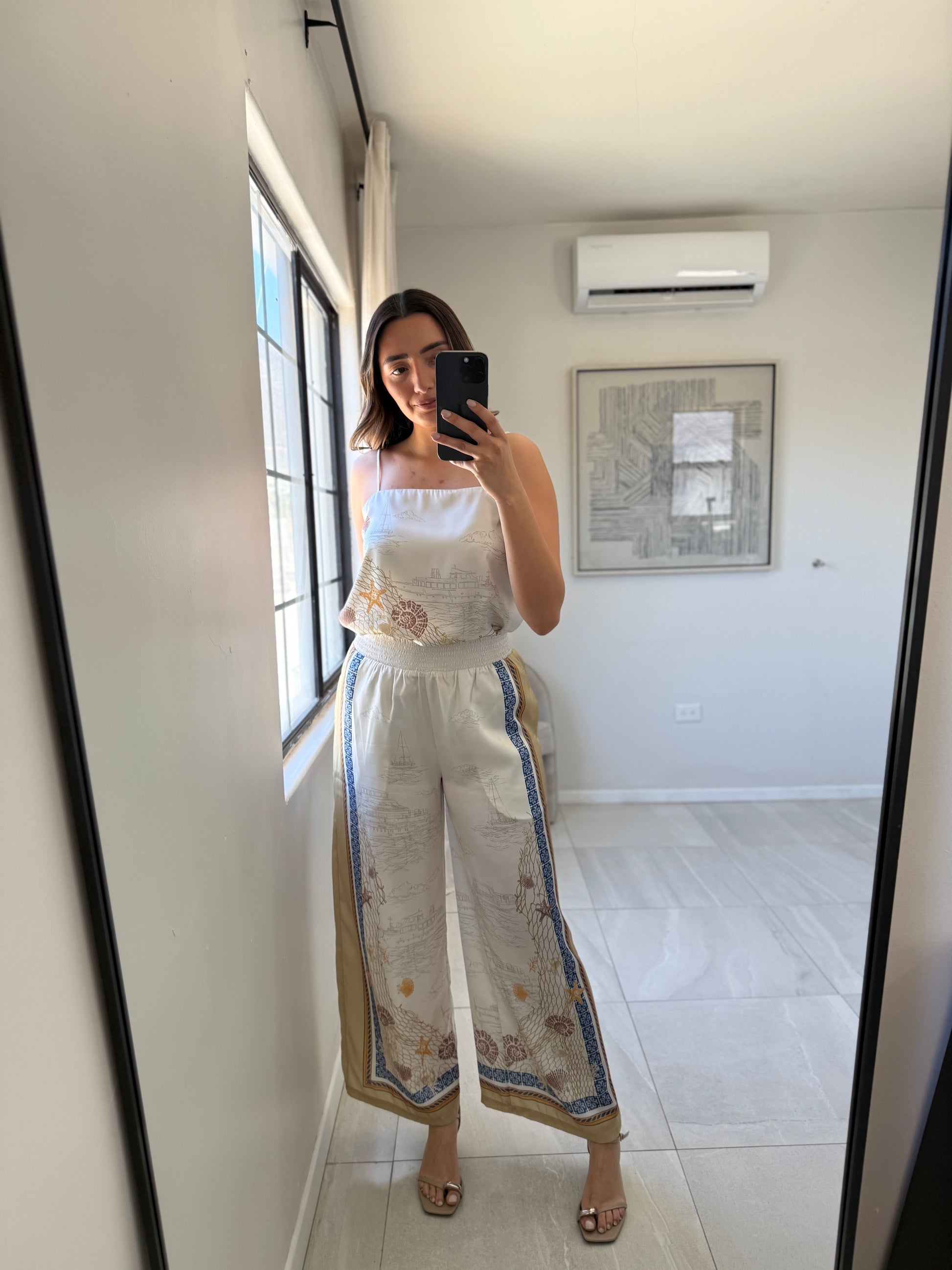 Light Taupe Print Pant Set