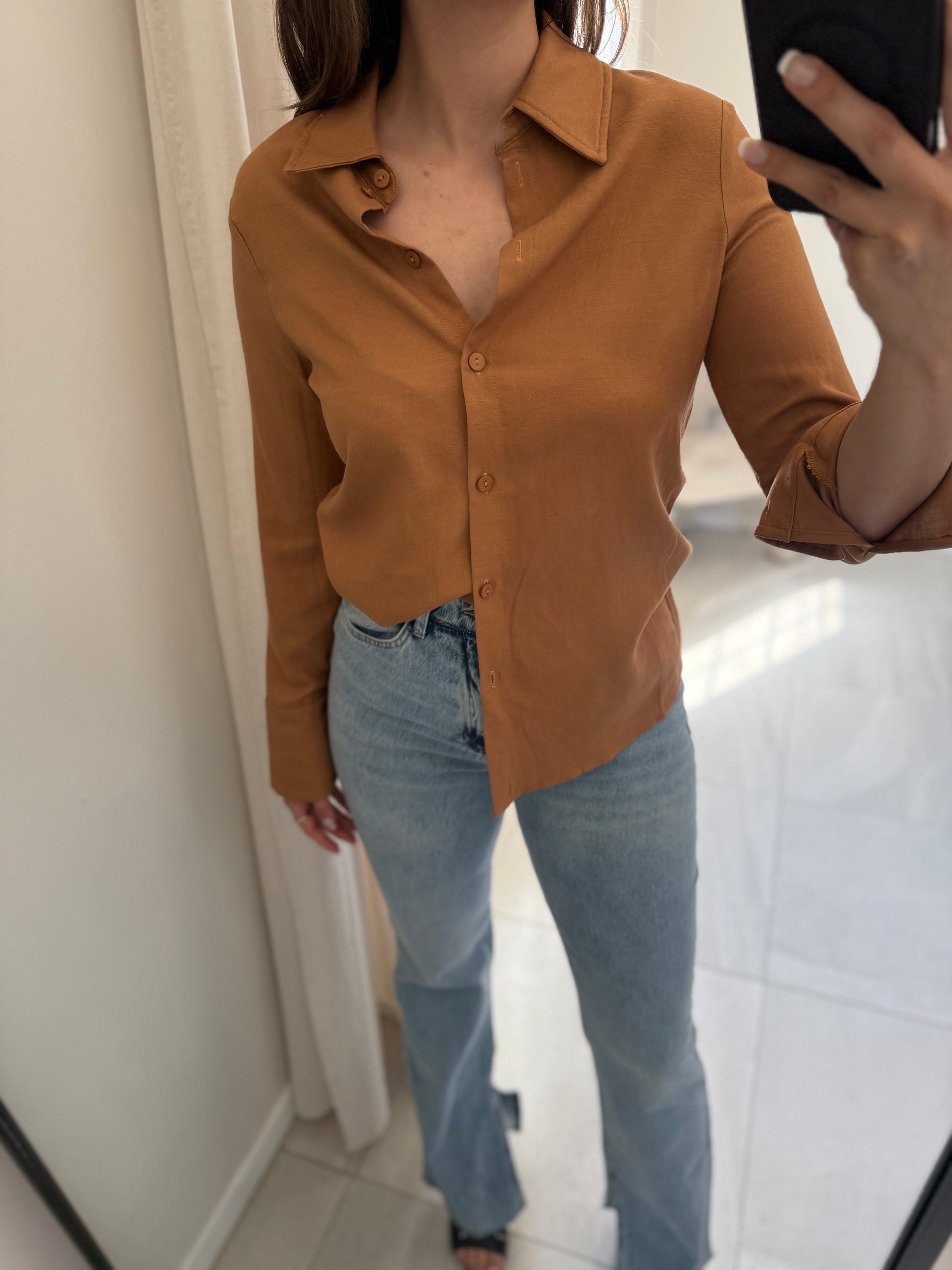 Linen Shirt Brown Blouse
