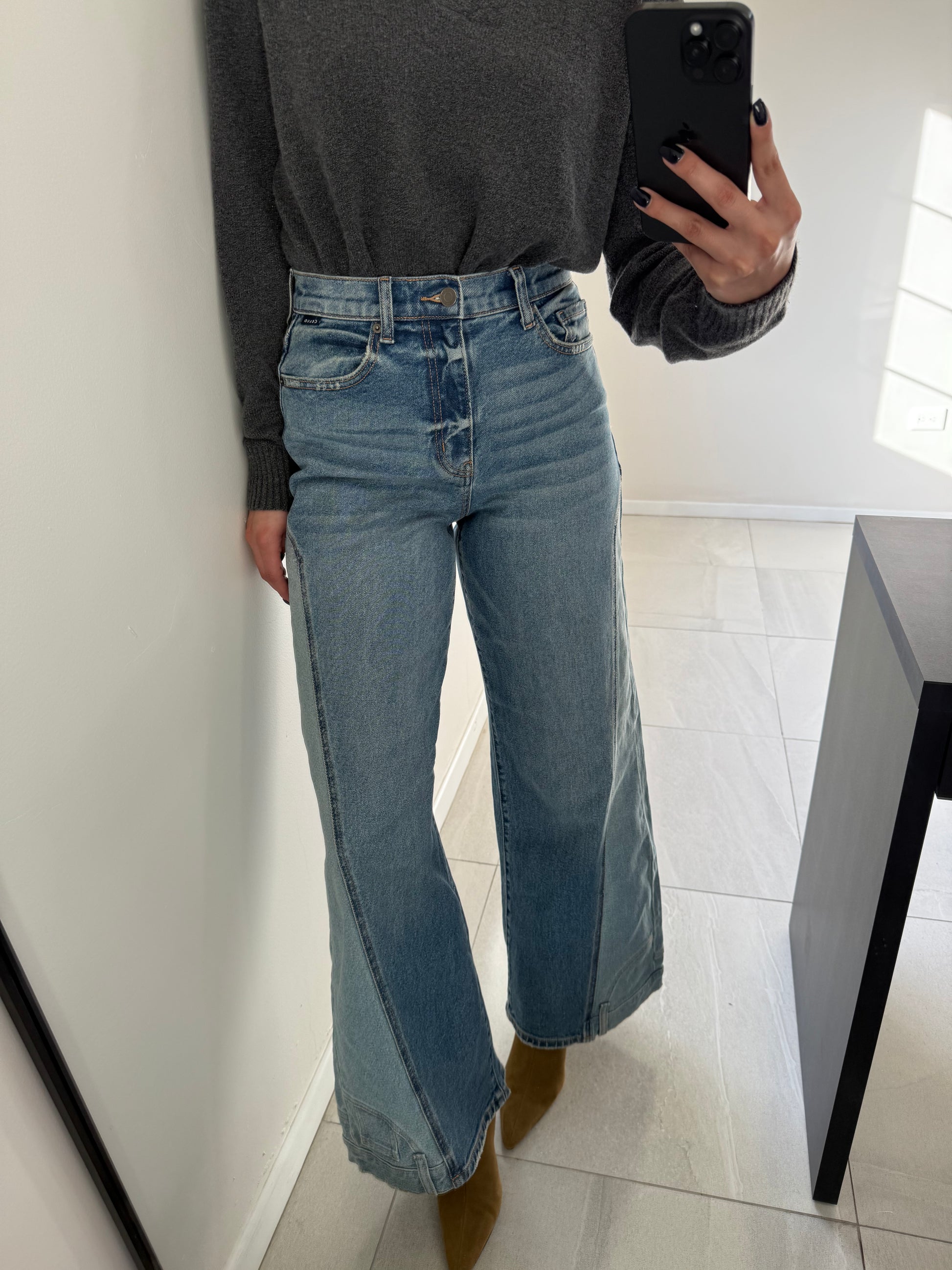 High Rise Two Tone Wide Leg