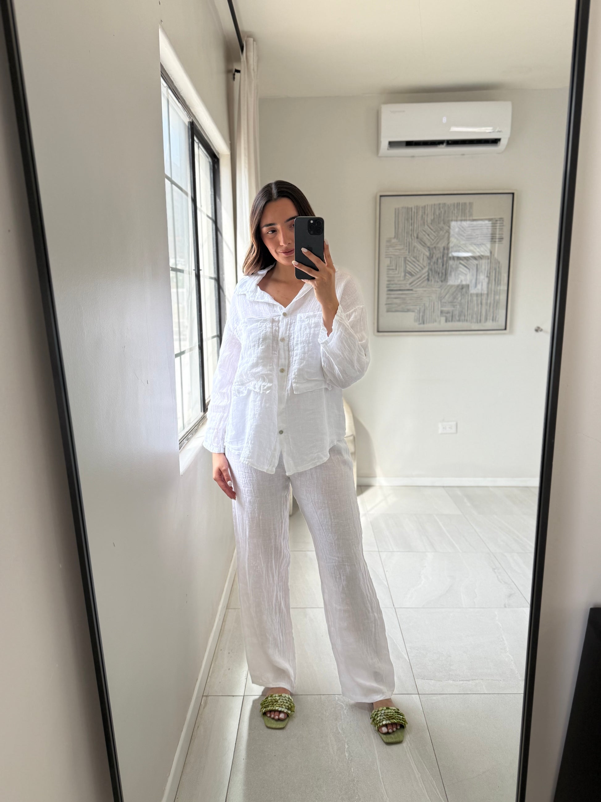 Button Down Sleeve Set White