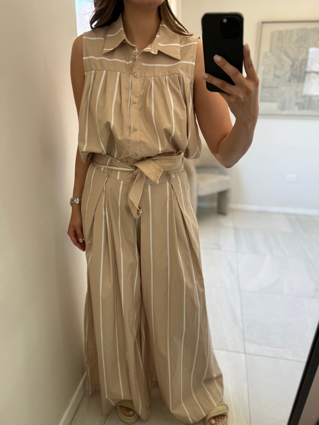 Taupe/White Stripe Woven Set