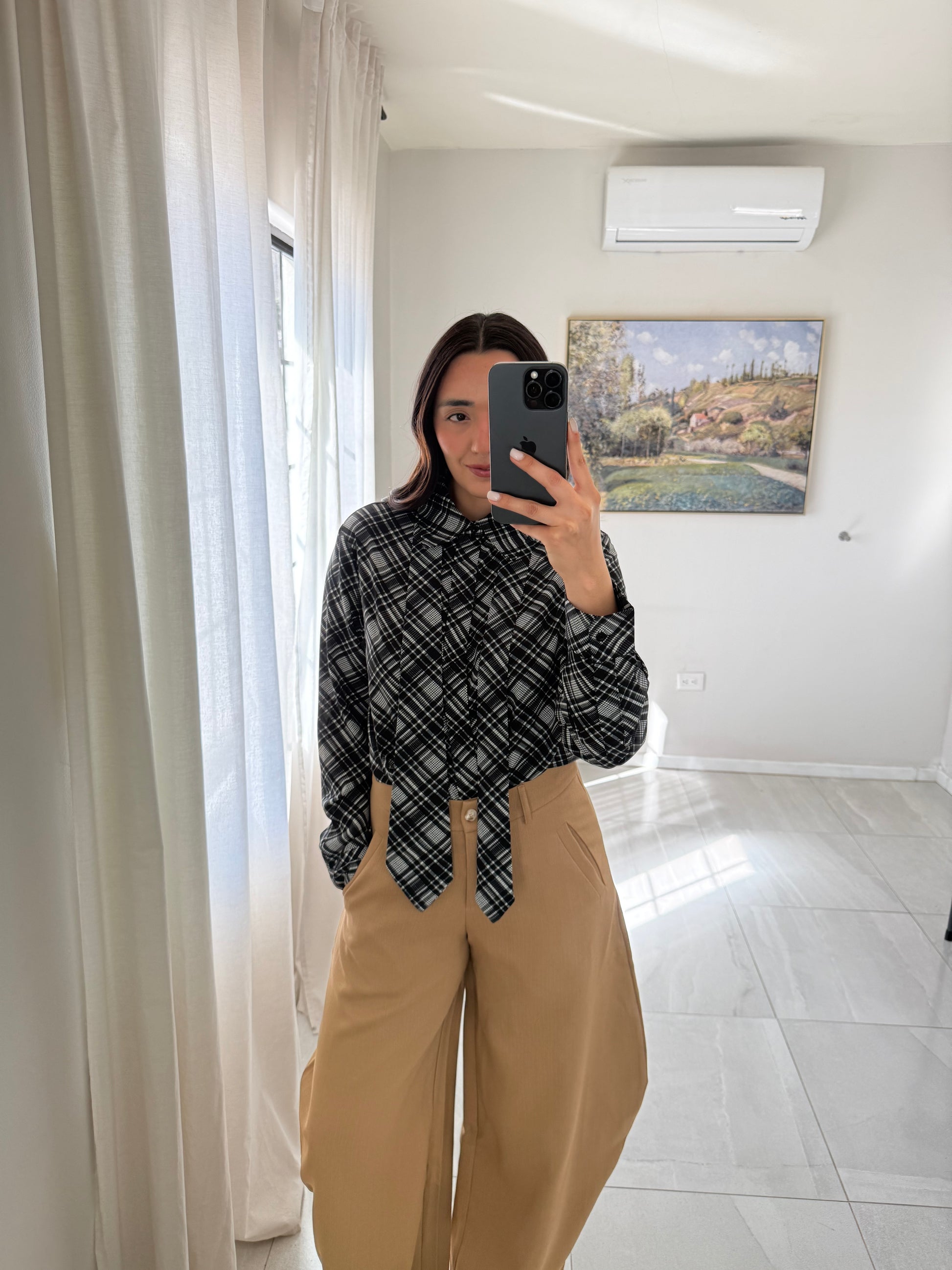 Navy Tie Blouse