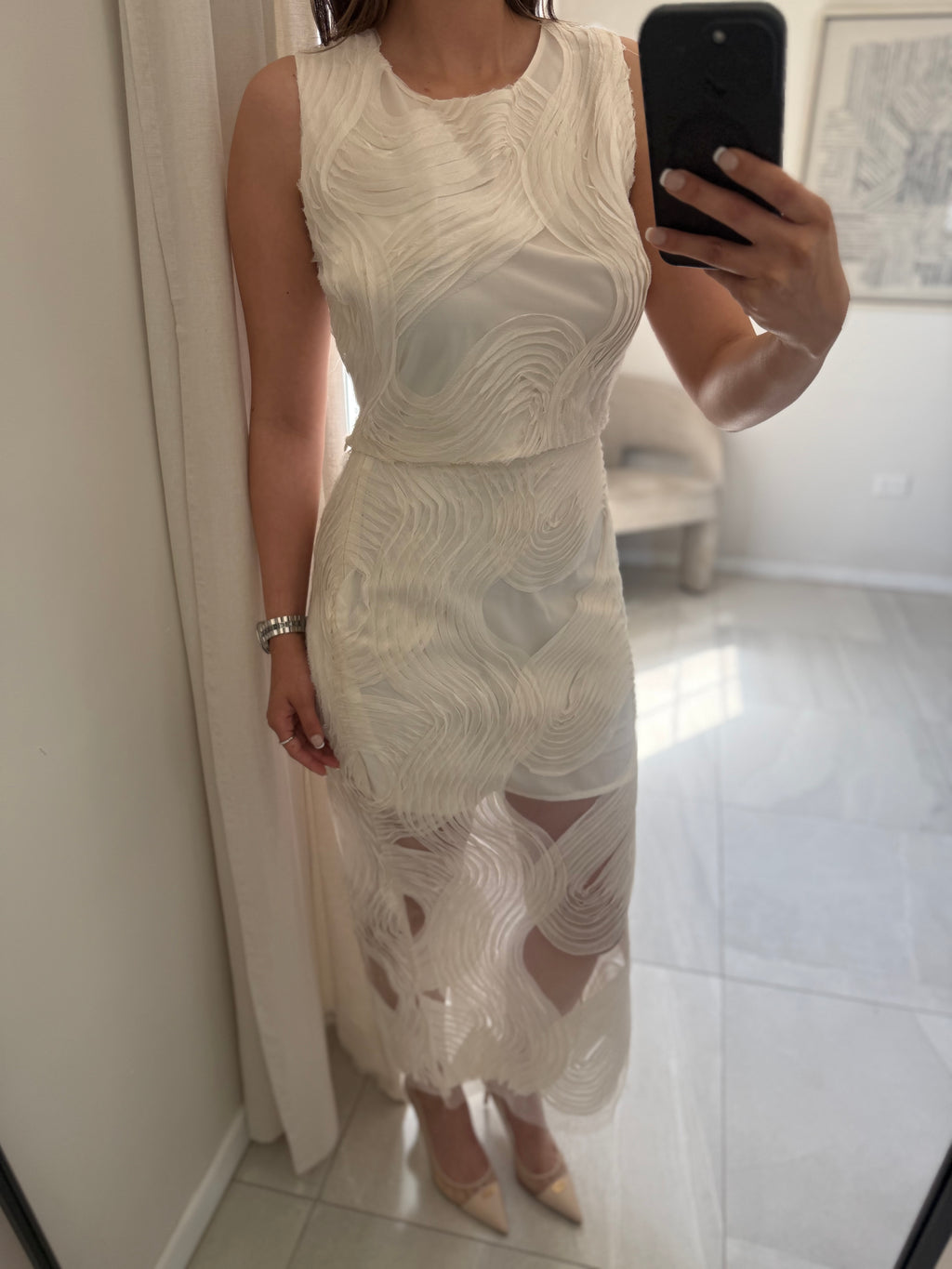 Nude Top and Maxi Skirt Wave Set