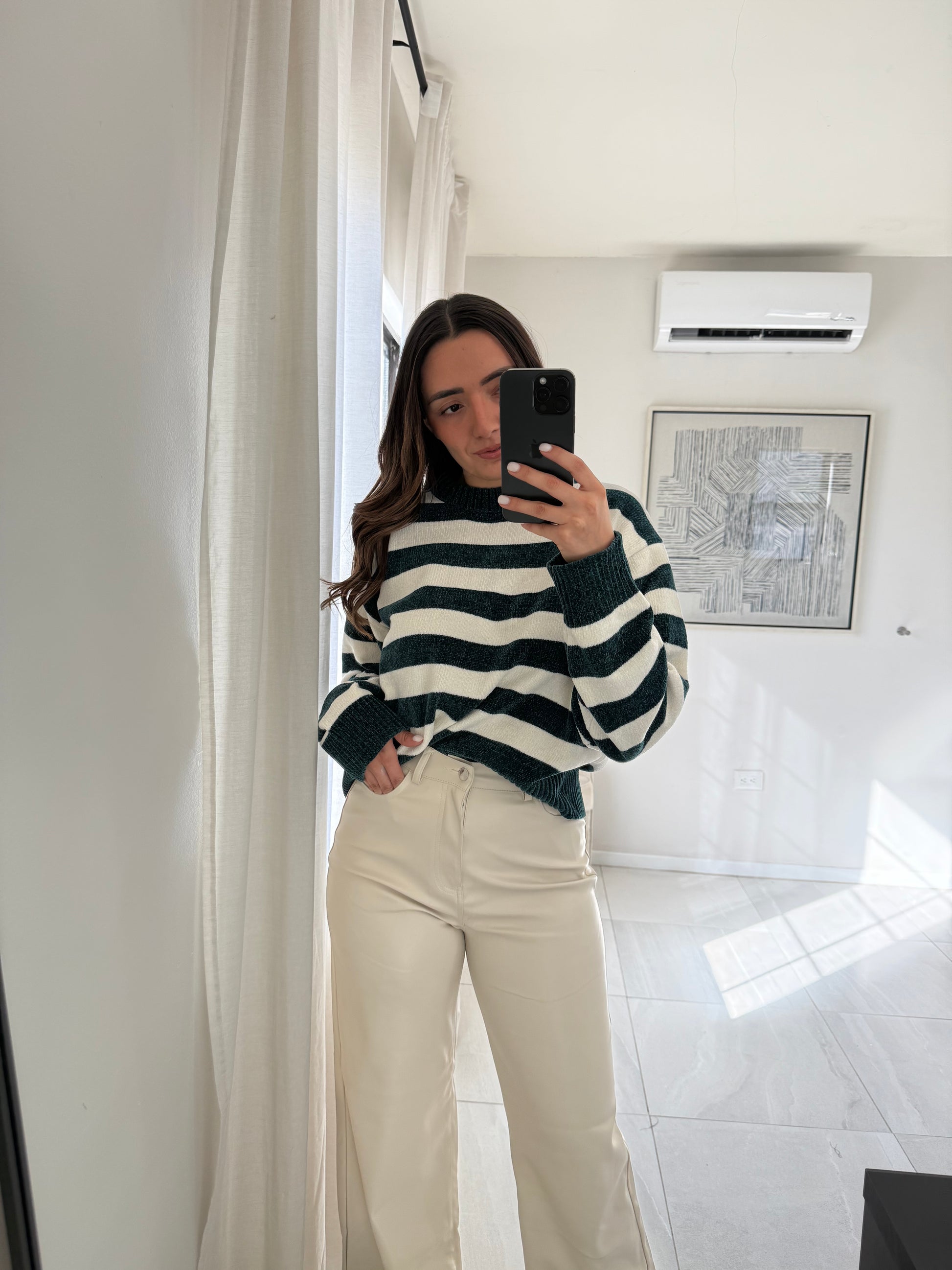 Deep Green Whip Stripes Sweater