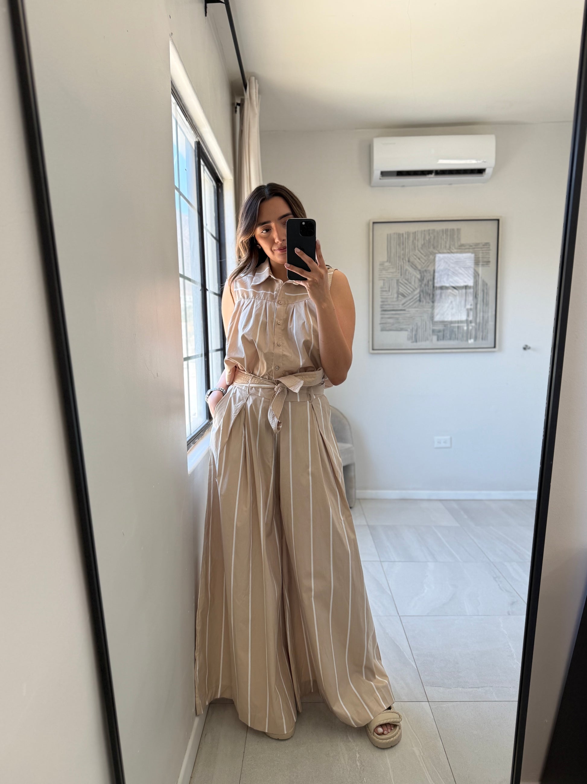 Taupe/White Stripe Woven Set