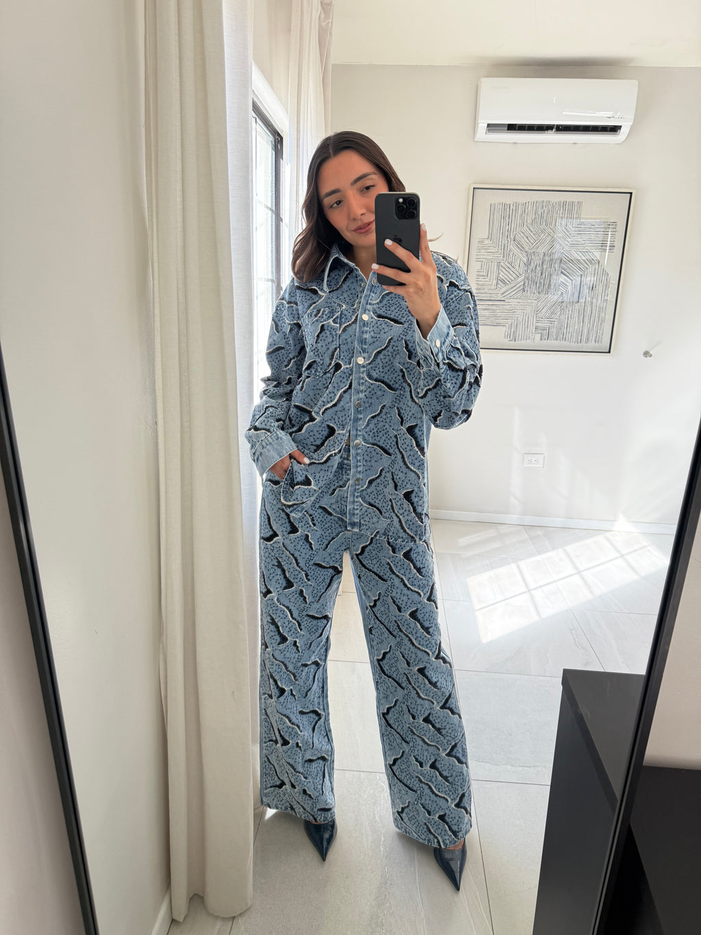 Denim Crystal Jacket Set