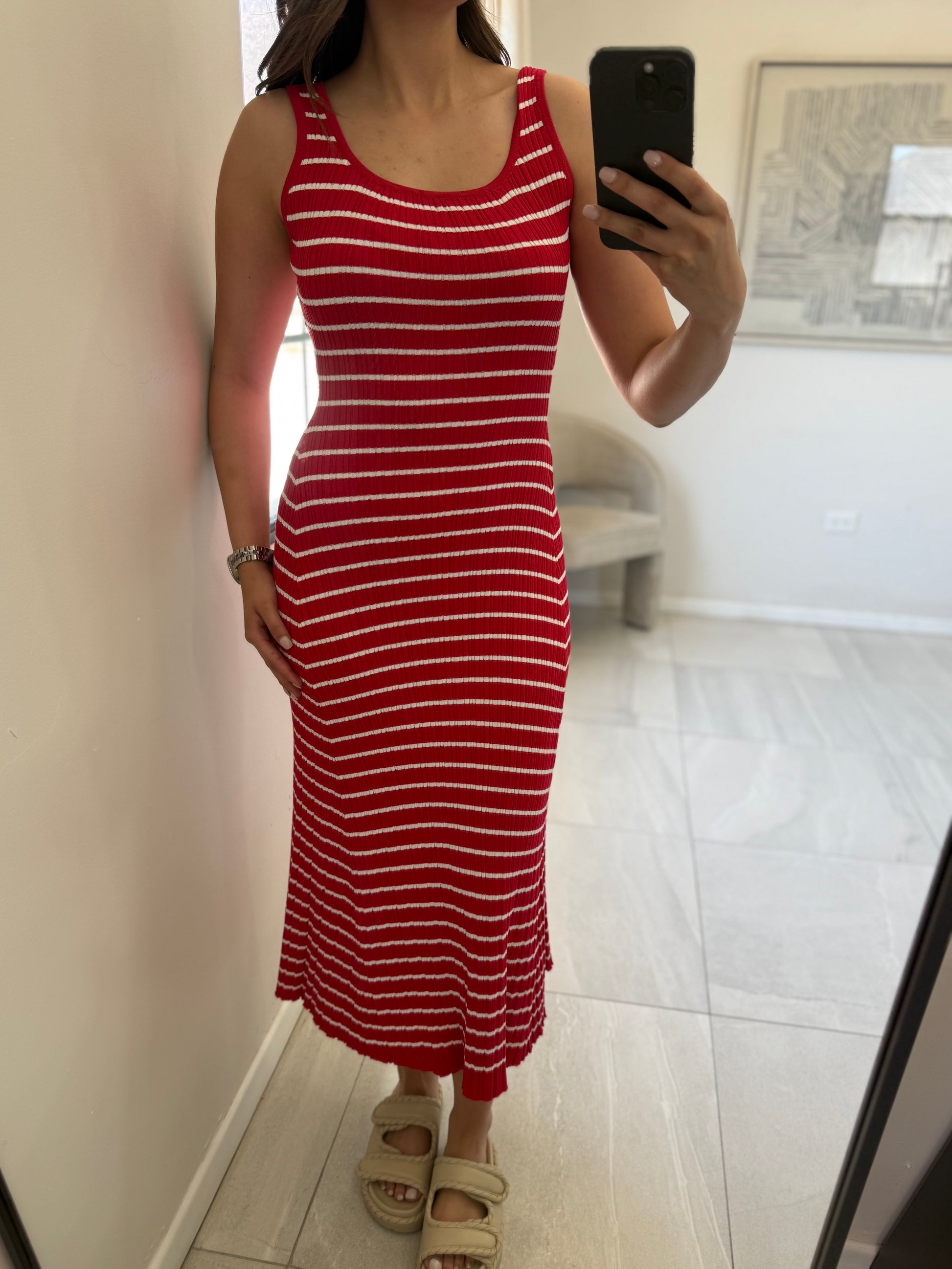Red Striped Knit Dress